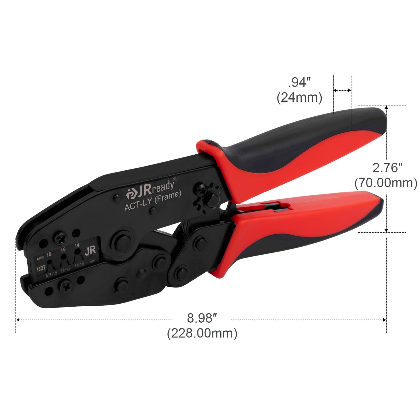 JRready ACT-LY-12DTP / ACT-LY-16DT / ACT-LY-20DTM Open Barrel Terminal Crimper, Ratcheting Crimper for JRready / Deutsch DTP DT DTM Series 12#, 16#, 20# Stamped Formed Contacts