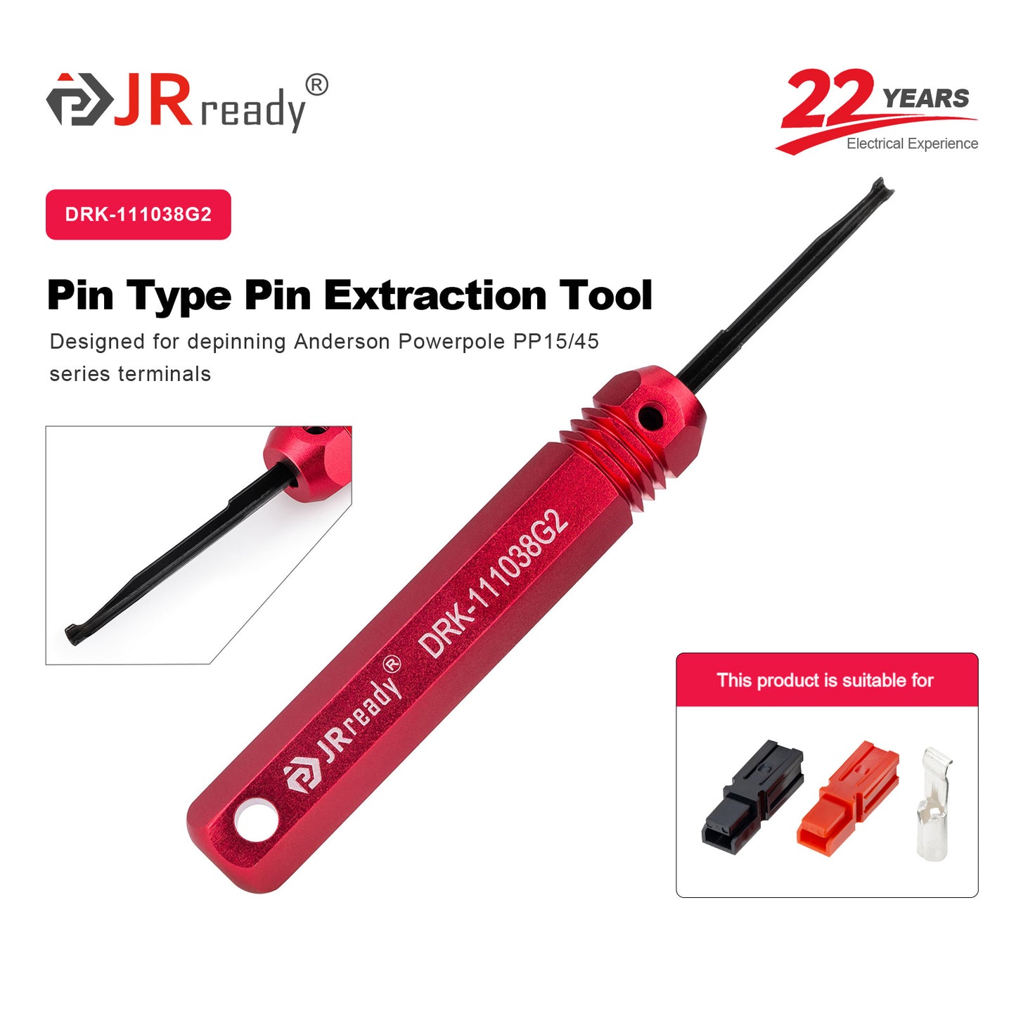 JRready DRK-111038G2 Pin Type Pin Extraction Tool for Anderson PP15/45 Series Terminals in Automotive and Power System Service