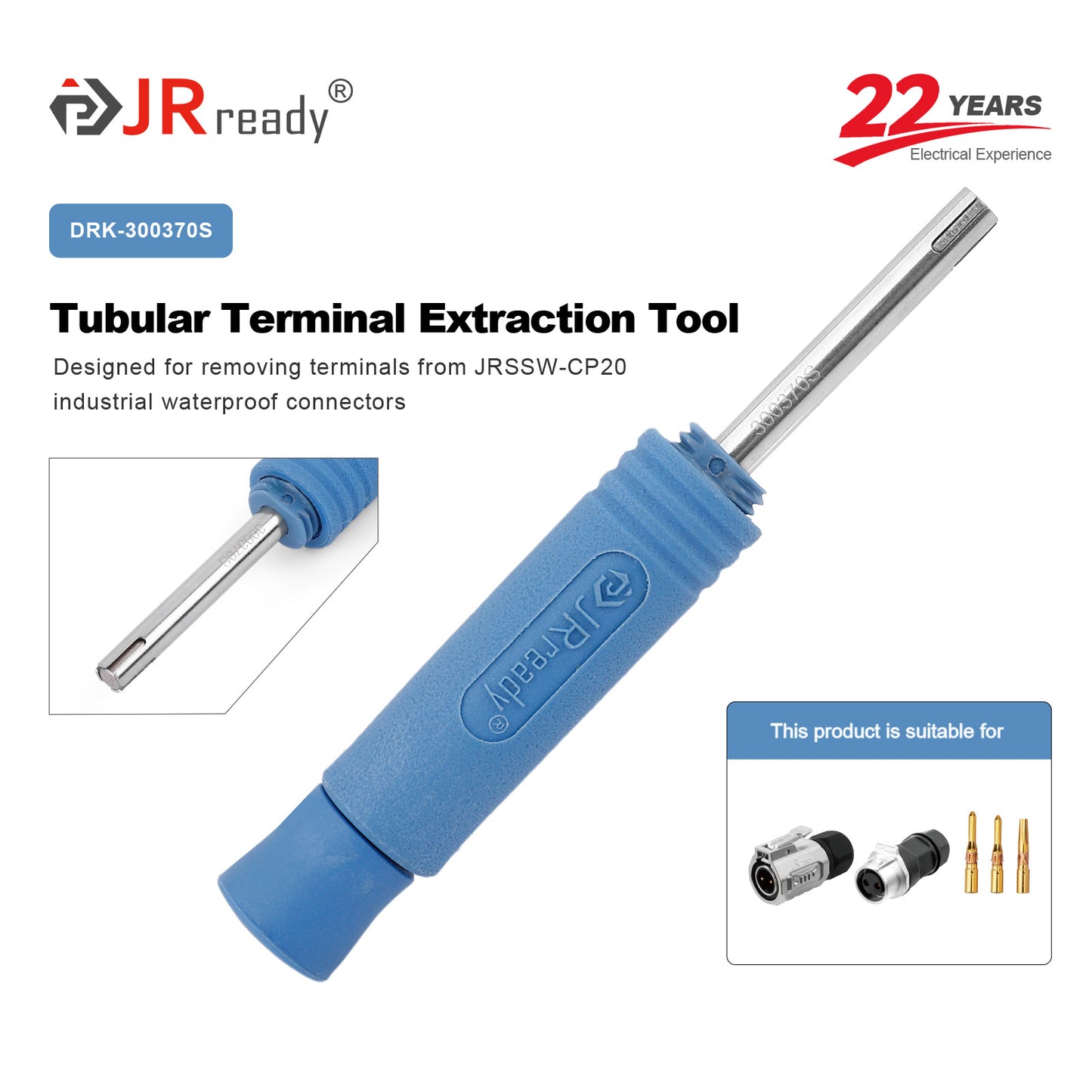 JRready DRK-300370S Round Tube Terminal Extraction Tool for JRSSW-CP20 Industrial Waterproof Connectors Across Heavy-Duty Industrial Repair Applications