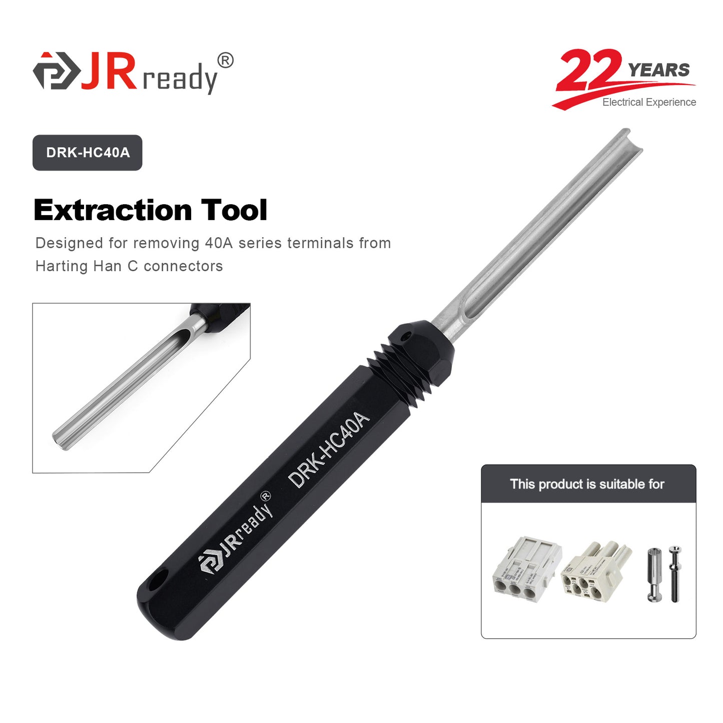 JRready DRK-HC40A (TL06G) Removal Tool for HARTING Han K Series & WAIN HM, HK Series & TE 40A Electronic Connector Contacts