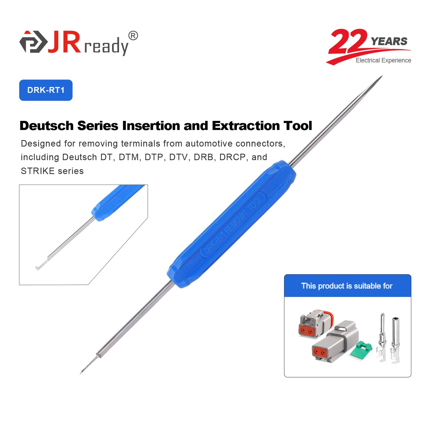 JRready DRK-RT1 Pin Removal Tool(DT-RT1) For Automotive Replacement Connectors for DT,DTM,DTP,DRB,DTV,DRCP and STRIKE Connectors