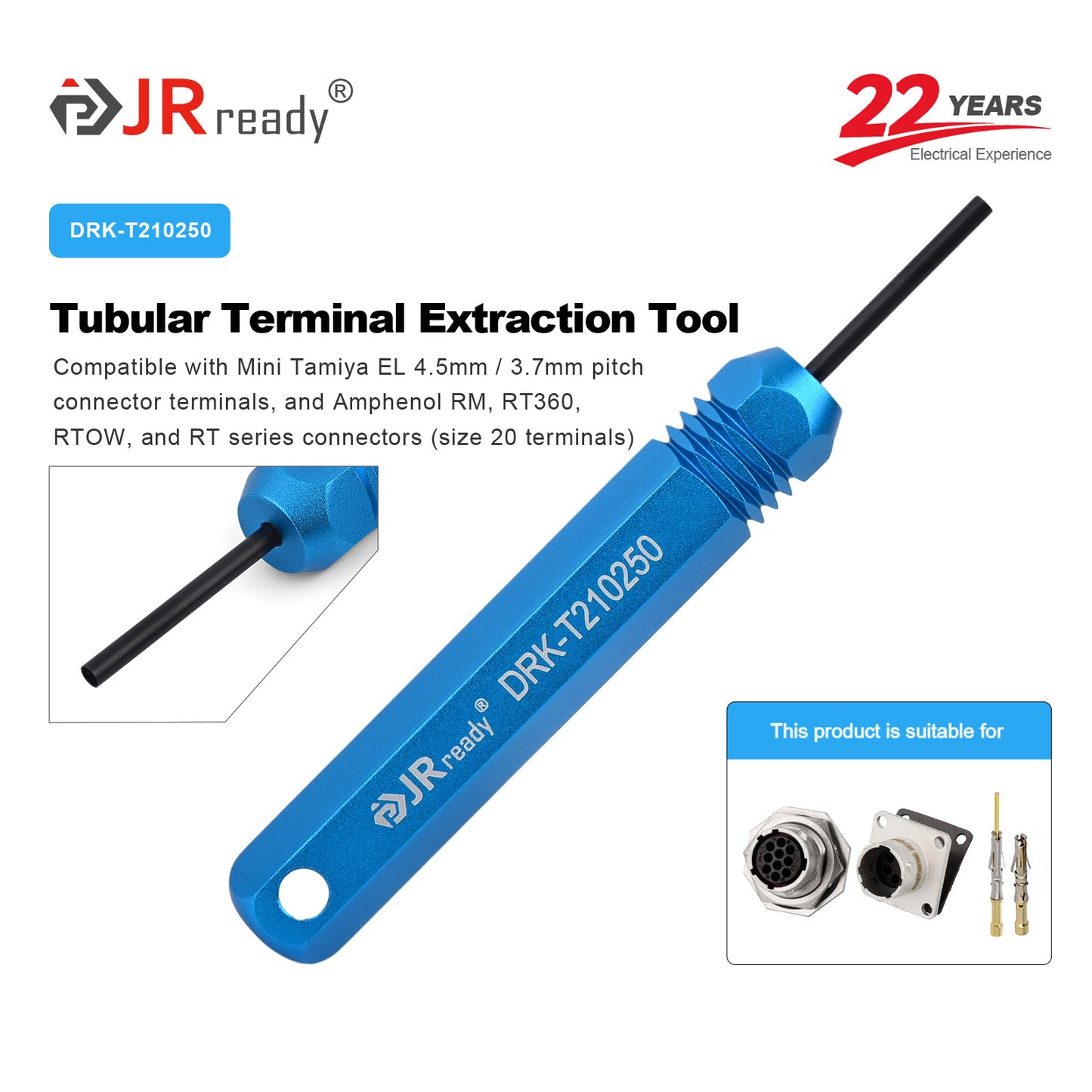 JRready DRK-T210250 Terminal Extraction Tool, Amphenol RM RT360 RTOW RT 20# Terminals & Mini Tamiya EL Connectors, designed for RC & Industrial Equipment Connector Repair