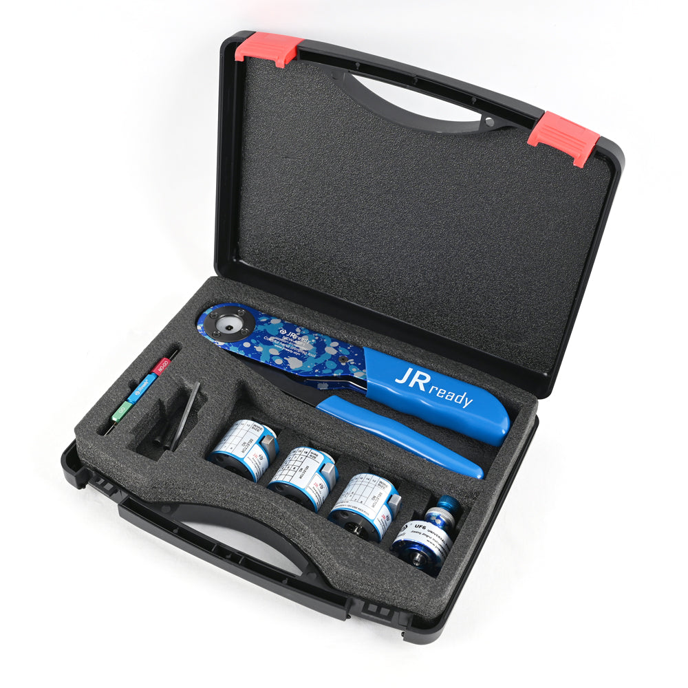 KIT JRready ST2147: NEW-ASF1 (M22520/1-01) Crimpatrice 12-26 AWG e M22520/1-02 M22520/1-03 M22520/1-04 Testa torretta e UF6-UF2-5 M22520/1-05 Posizionatore e G125 M22520/3-1 Calibro