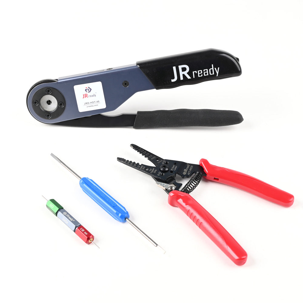 JRready JST2109S JRD-HDT-48 Closed Barrel Crimper Kit Crimping Tool Kit with ACT-WS30 Wire Stripper & G454 Gage & DRK-RT1 Removal tool Work with DT,DTM,DTP Connector 12#, 16#, 20# Solid Contacts