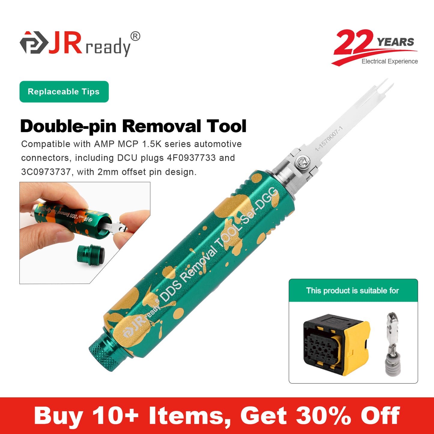 JRready JRDDS-1-1579007-1-01/ JRDDS-1-1579007-1-07 Dual-Pin Terminal Extraction Tool for AMP MCP 1.5k, DCU plugs (P/N: 4F0