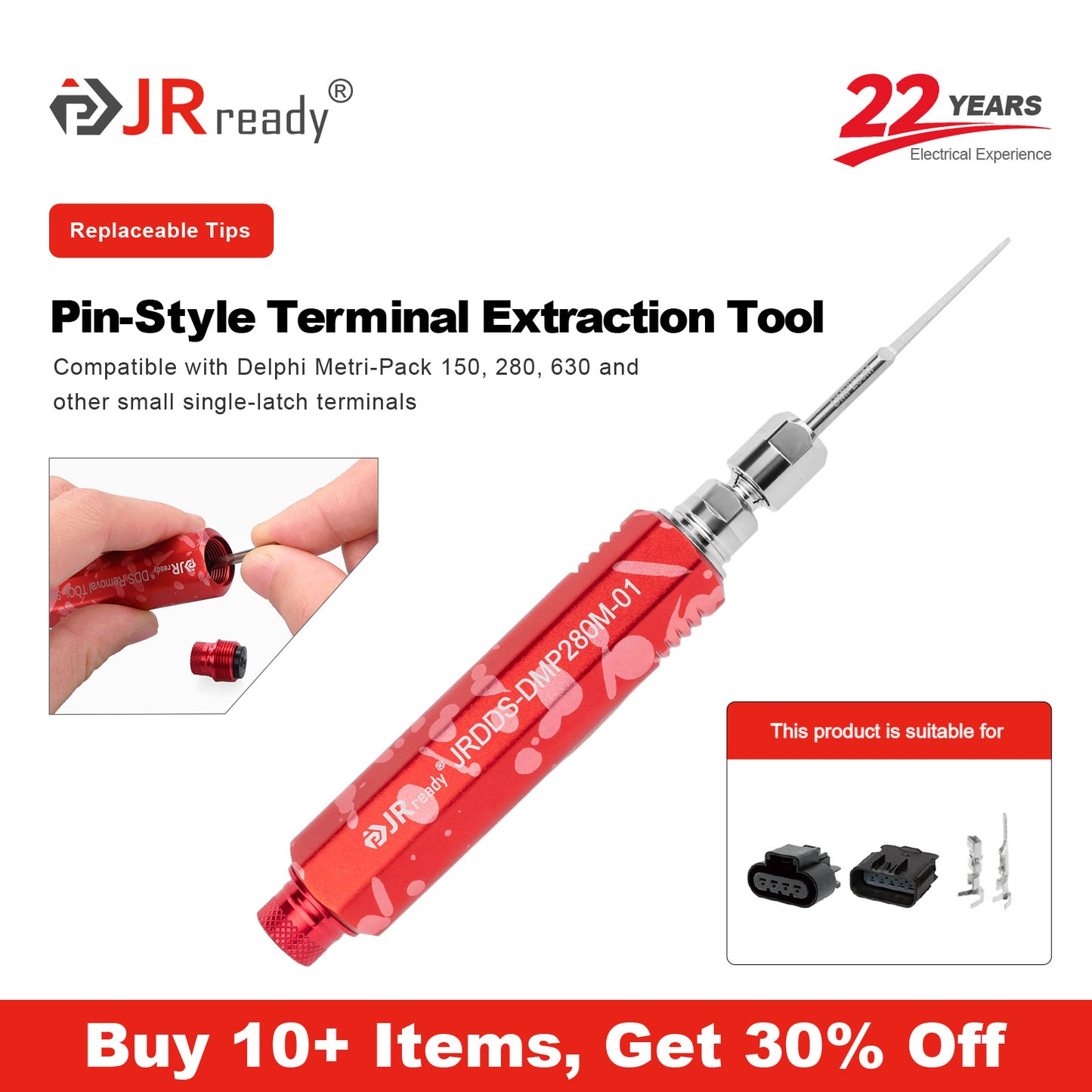 Strumento di estrazione dei terminali a pin JRready JRDDS-DMP280M-01/ JRDDS-DMP280M-03 per Delphi Metri-Pack 150/280/630 e altri piccoli terminali a molla singola