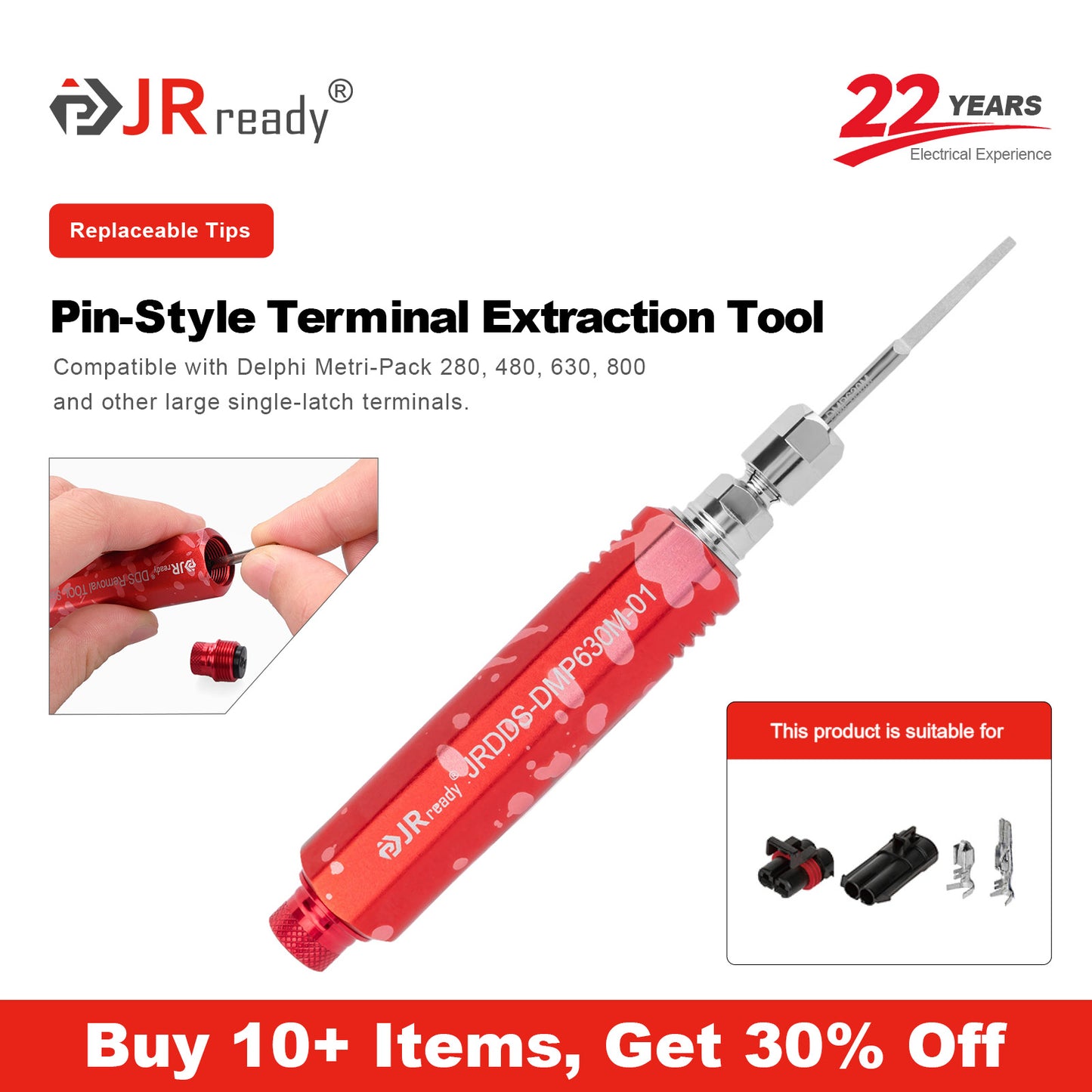 JRready JRDDS-DMP630M-01/ JRDDS-DMP630M-03 Pin-Style Terminal Extraction Tool for Delphi Metri-Pack 280/480/630/800 series and other large single-spring terminals