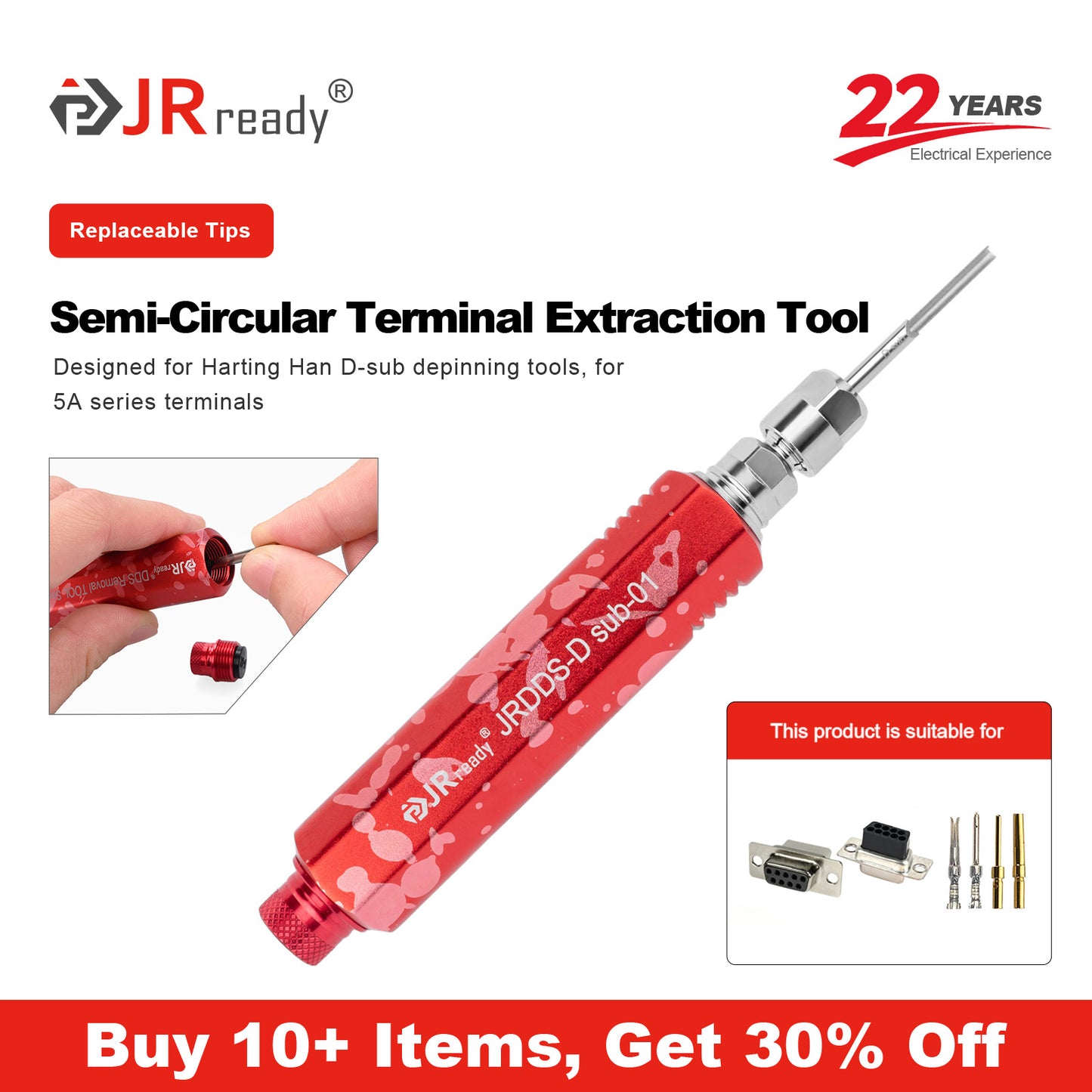 JRready JRDDS-D sub-01/ JRDDS-D sub-03 Semi-Circular Terminal Extraction Tool for HARTING Han D-sub and 5A series terminals