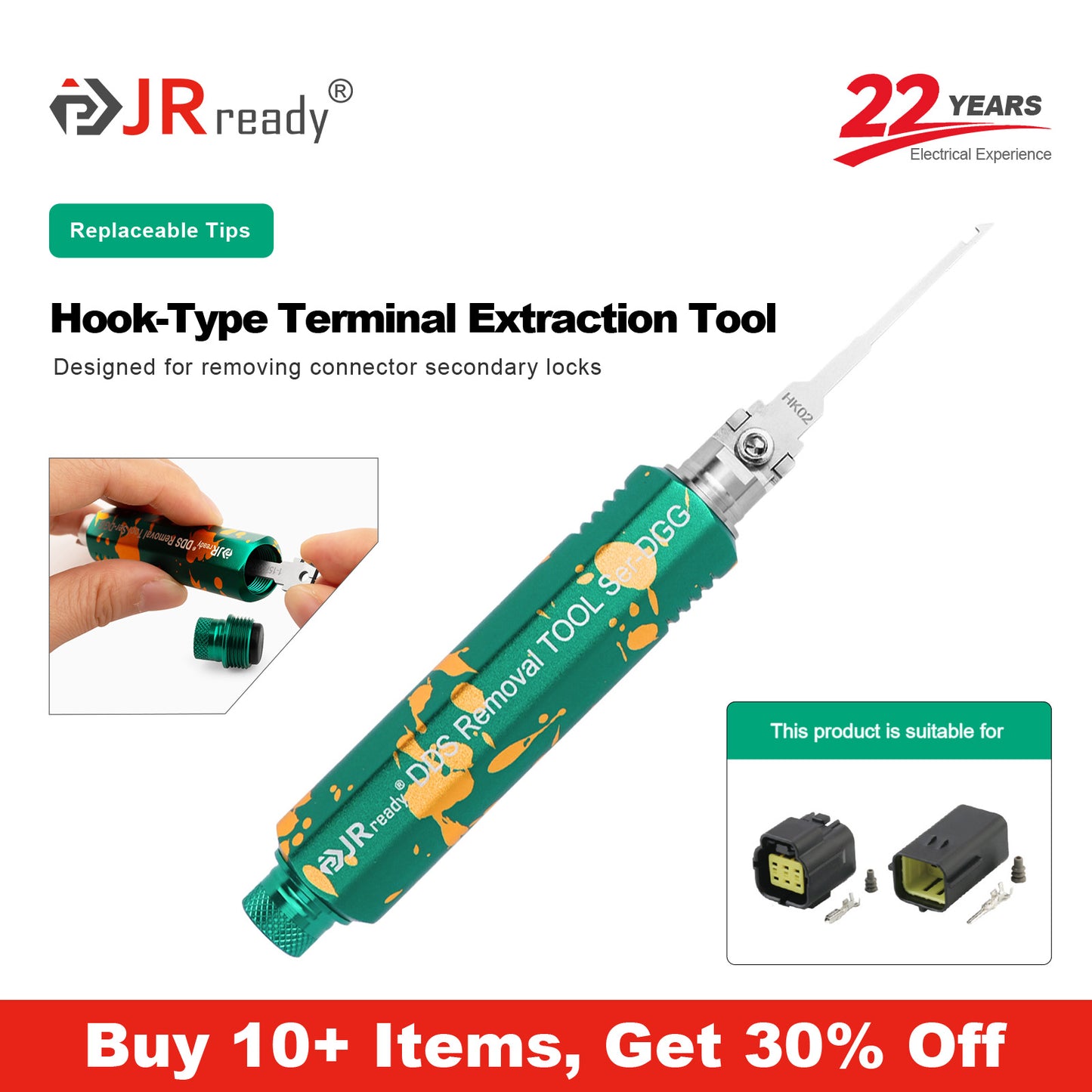 JRready JRDDS-HK02-01/ JRDDS-HK02-07 Hook-Type Terminal Extraction Tool for extraction of secondary lock in connectors