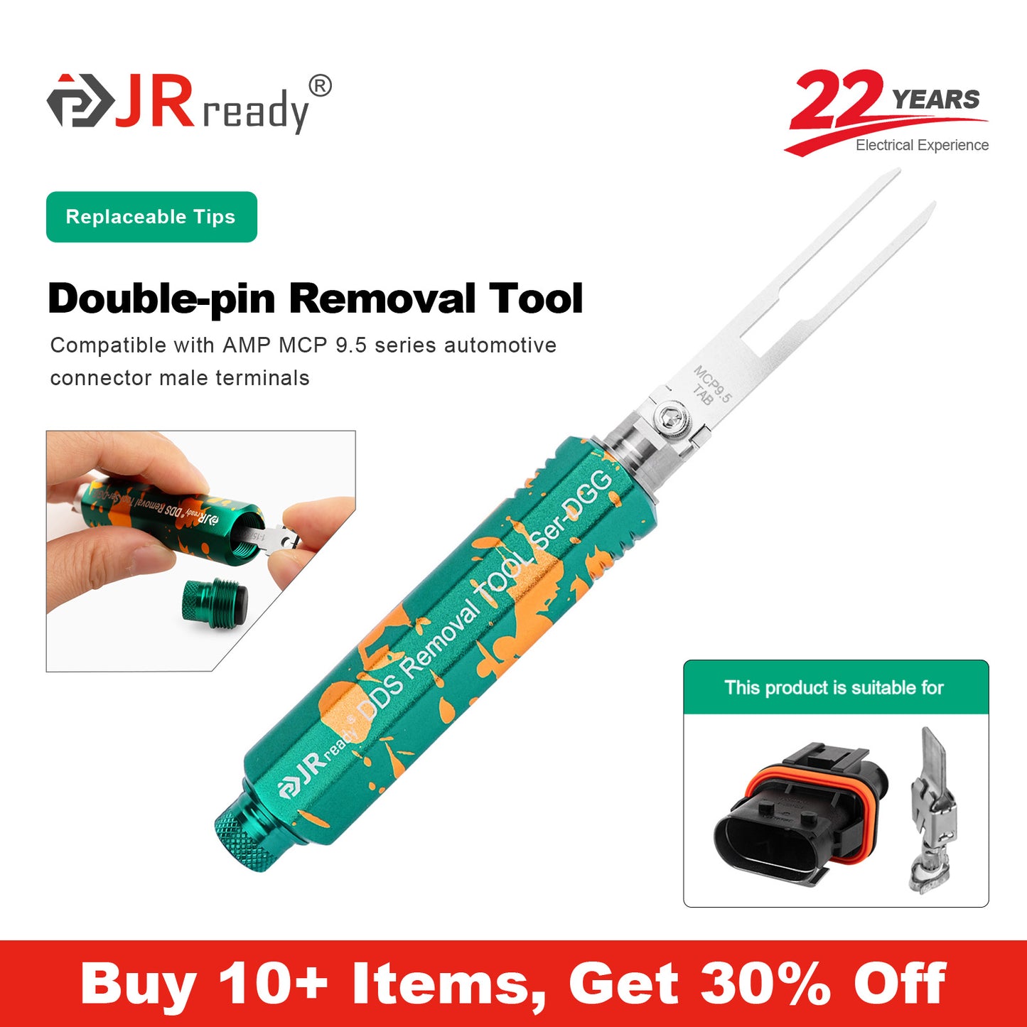 JRready JRDDS-MCP9.5TAB-01/ JRDDS-MCP9.5TAB-07 Doppelstift-Anschluss-Extraktionswerkzeug für Stecker der AMP MCP 9.5-Serie für die Automobilindustrie 