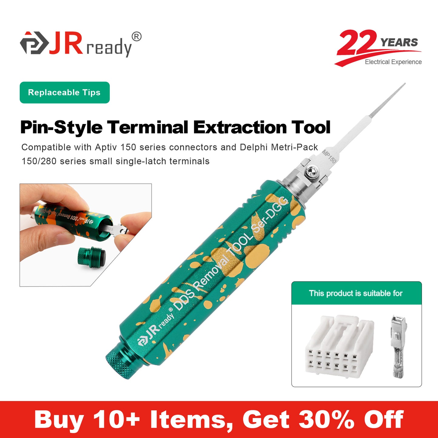JRready JRDDS-MP150-01/ JRDDS-MP150-07 Single-Pin Terminal Extraction Tool for Aptiv 150 series connectors, Metri-Pack 150/280 series and other small single-spring terminals