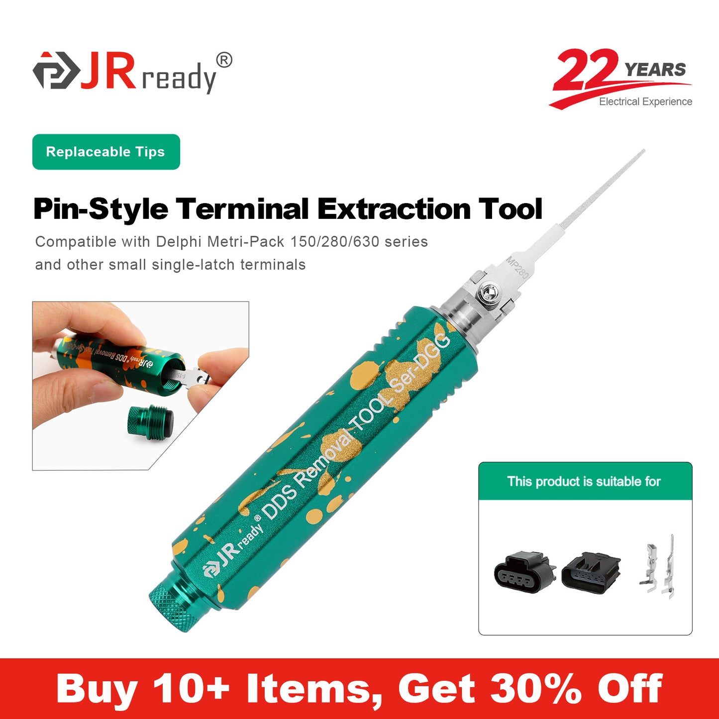 JRready JRDDS-MP280-01/ JRDDS-MP280-07 Single-Pin Terminal Extraction Tool for Delphi Metri-Pack 150/280/630 series and other small single-spring terminals