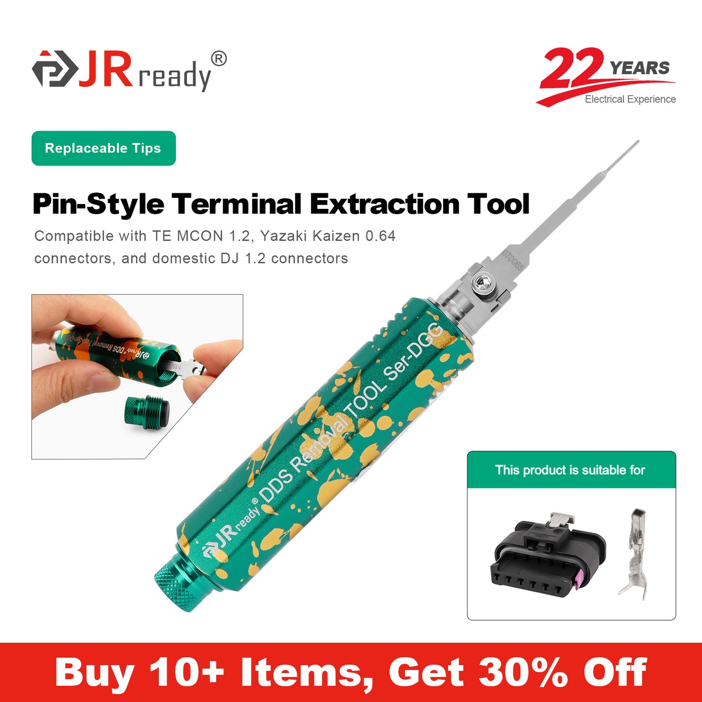 JRready JRDDS-N070065-01/ JRDDS-N070065-07 Single-Pin Terminal Extraction Tool for TE MCON 1.2, Yazaki Kaizen 0.64 connectors and domestic DJ 1.2 connectors
