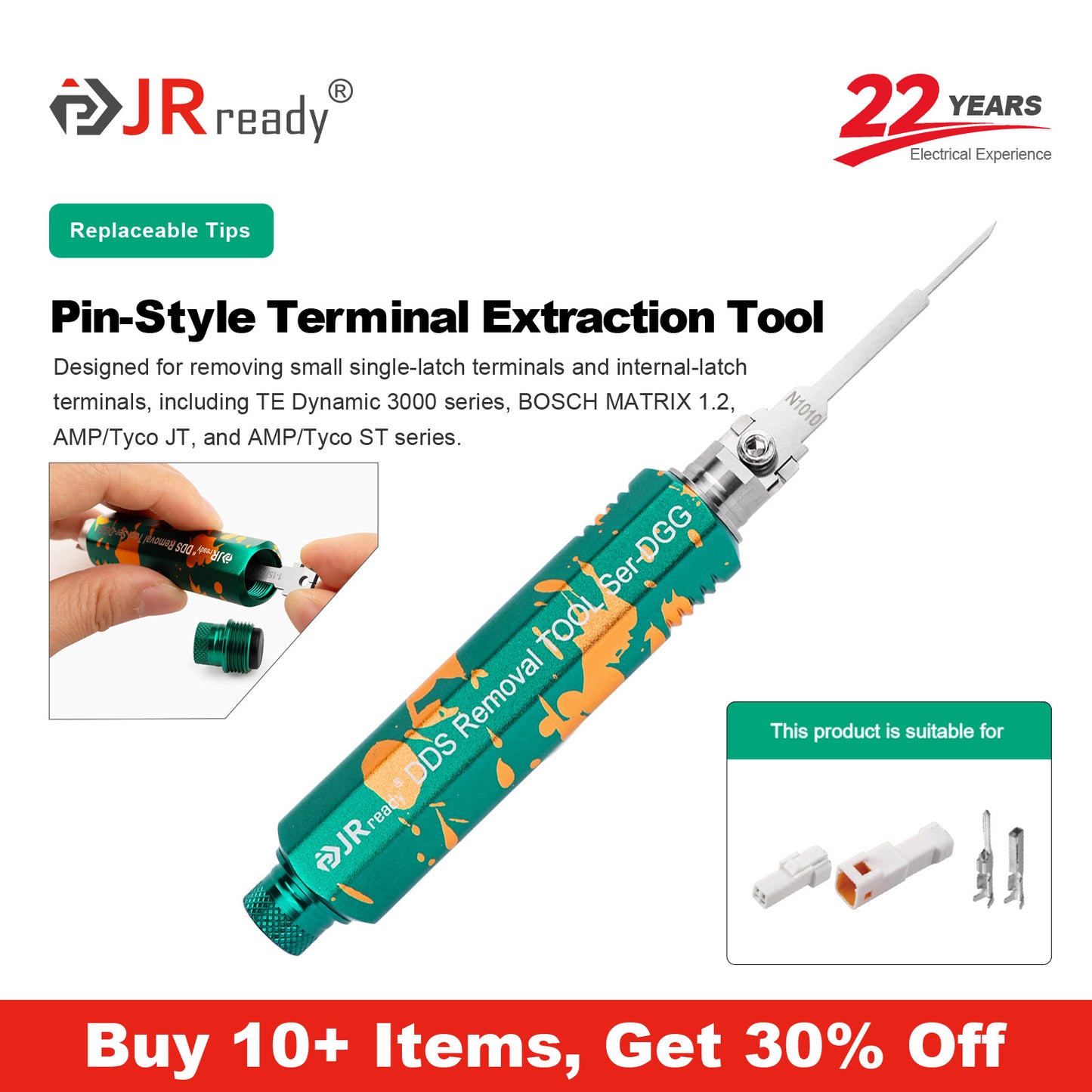 JRready JRDDS-N1010-01/ JRDDS-N1010-07 Single-Pin Terminal Extraction Tool for small single-spring terminals or internal spring terminals&nbsp;