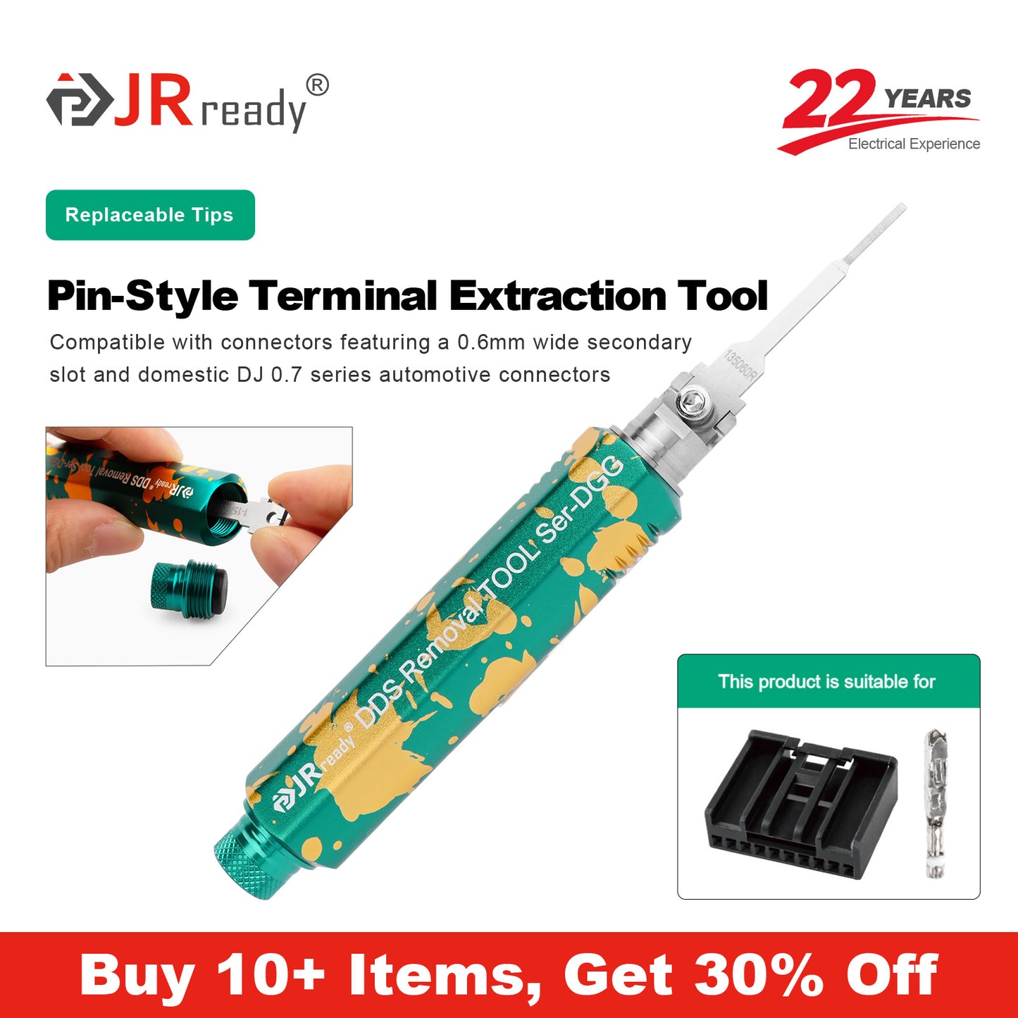 JRready JRDDS-N135060R-01/ JRDDS-N135060R-07 Single-Pin Terminal Extraction Tool for flat slot connectors with secondary hole width of 0.6mm, domestic DJ0.7 series automotive connectors