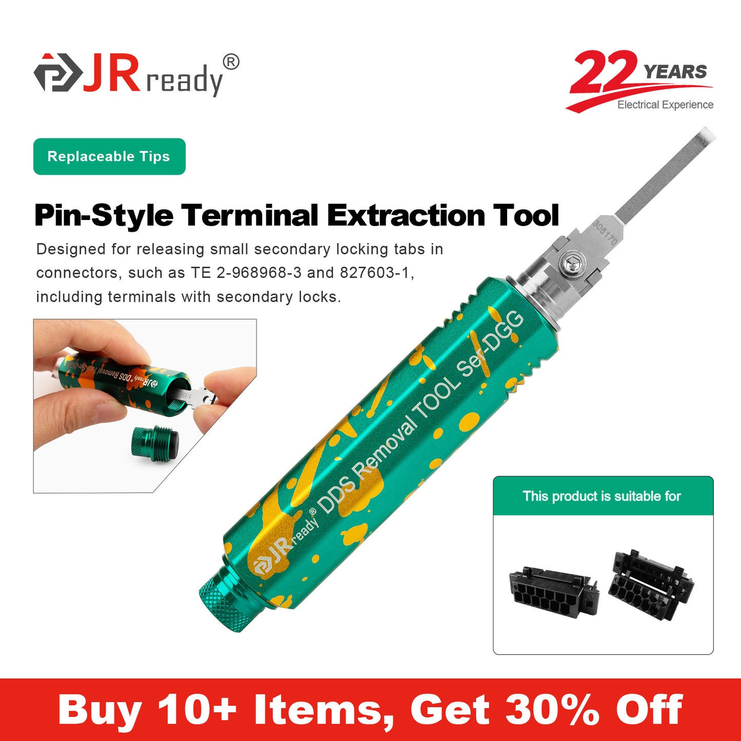 JRready JRDDS-N305170-01/ JRDDS-N305170-07 Extraction Tool for Compatible with releasing small secondary lock tabs on connectors