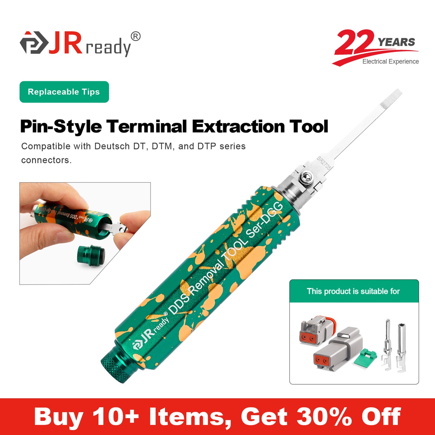 JRready JRDDS-SR2705-01/ JRDDS-SR2705-07 Single-Pin Terminal Extraction Tool for Deutsch DT, DTM, DTP series connectors
