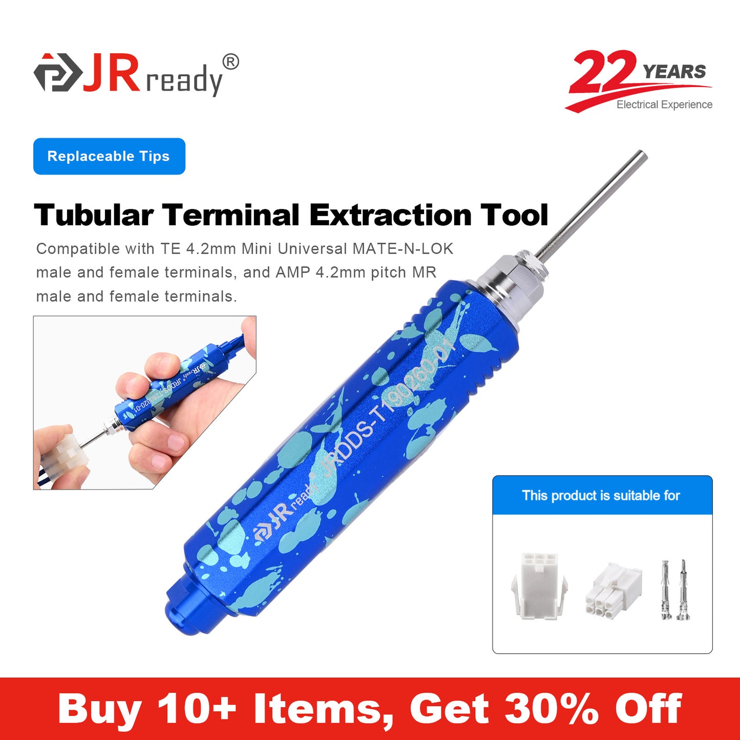 JRready JRDDS-T190260-01/ JRDDS-T190260-04 Tubular Terminal Extraction Tool for TE 4.2 MINI UNIVERSAL MATE-N-LOCK ,AMP 4.2mm Pitch Miniature Rectangular and JST FL4.14mm Pitch Series 4140/C4141/C4142 (Domestic Models)