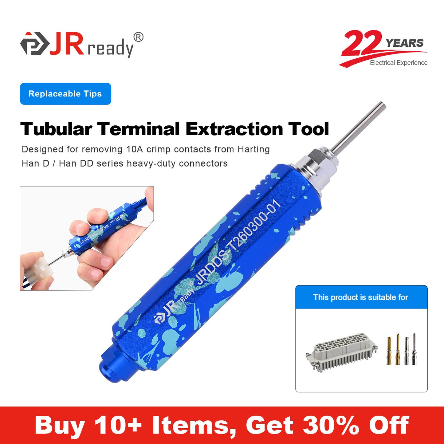 JRready JRDDS-T260300-01/ JRDDS-T260300-04 Tubular Terminal Extraction Tool for Molex MX3.0mm Pitch 5557 Series Female Terminals & 43025 Male Housing