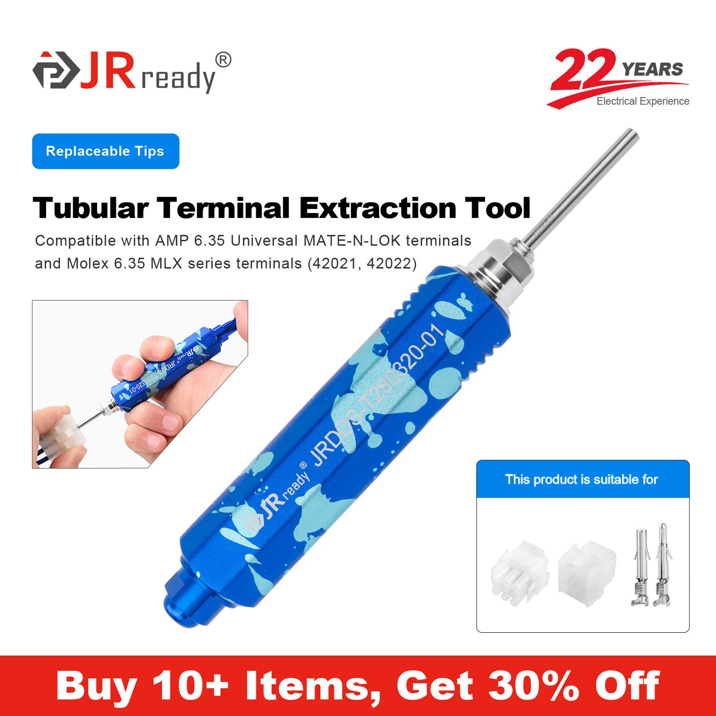 JRready JRDDS-T280320-01/ JRDDS-T280320-04 Tubular Terminal Extraction Tool for AMP 6.35,Molex 6.35,domestic 6358/63080(C6351/C6352),China-made 6.2,Domestic large 4-pin,Molex8980