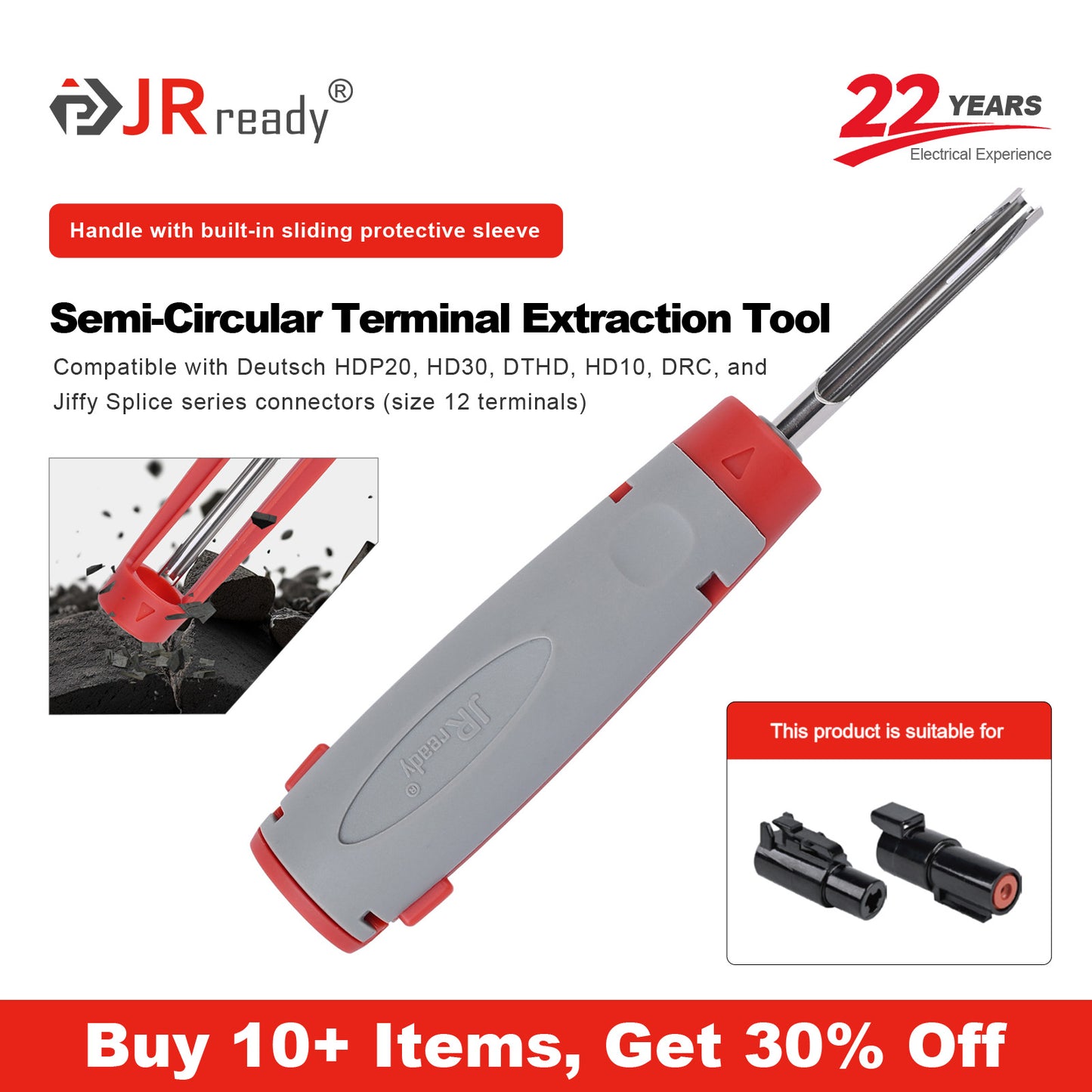 JRready JRconDRK-12DTP-PRO Extraktionswerkzeug für 12#-Anschlüsse der Steckverbinderserien DTP, HDP20, HD30, DTHD, HD10, DRC und Jiffy Splice