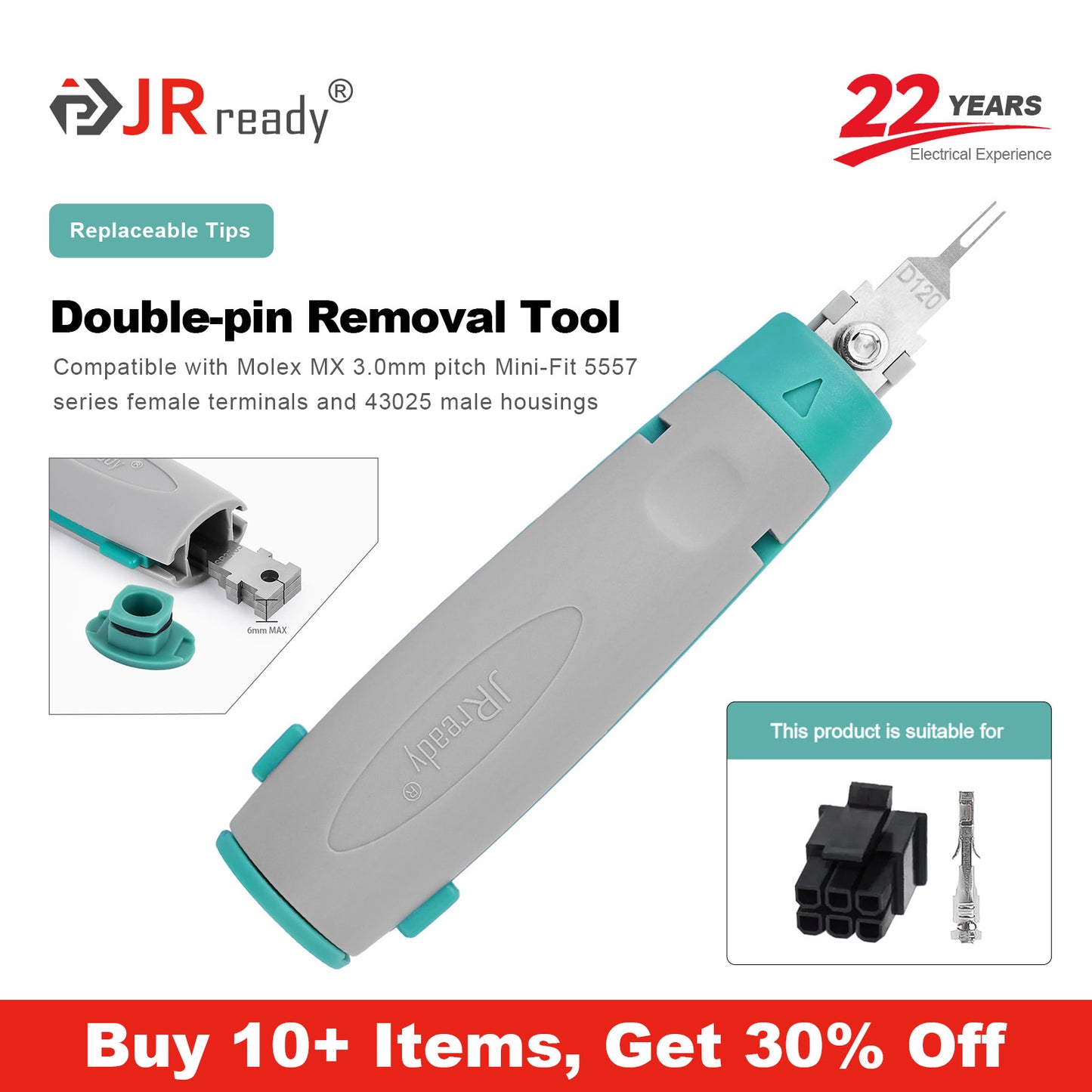 JRready JRconDRK-D120 Molex Pin Extractor Extraction Tool MX3.0mm pitch small 5557 series female terminal 43025 male connectors