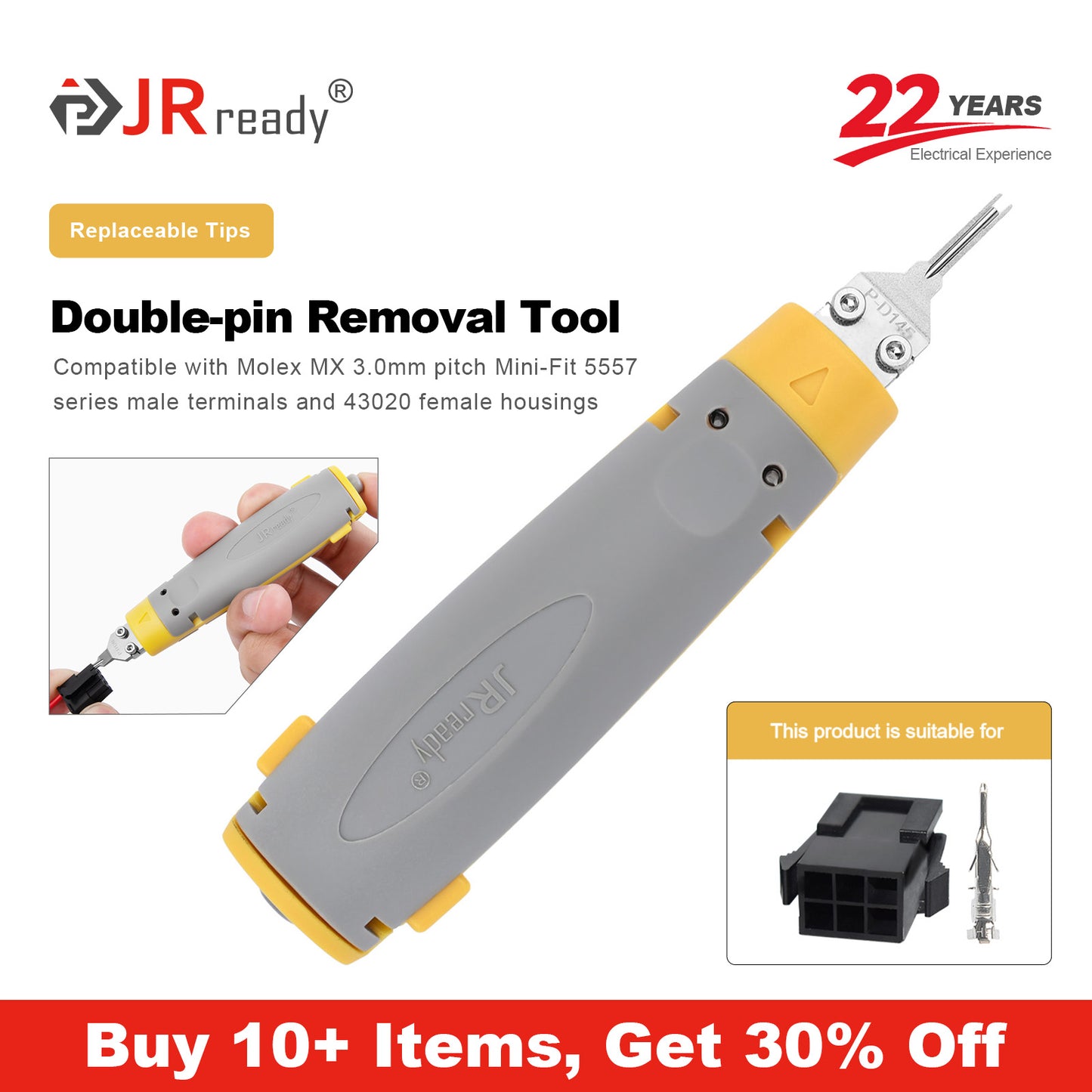 JRready JRconDRK-D145P Terminal Extractor for Molex MX3.0mm Pitch 5557 Series Male Terminals & 43020 Female Housing