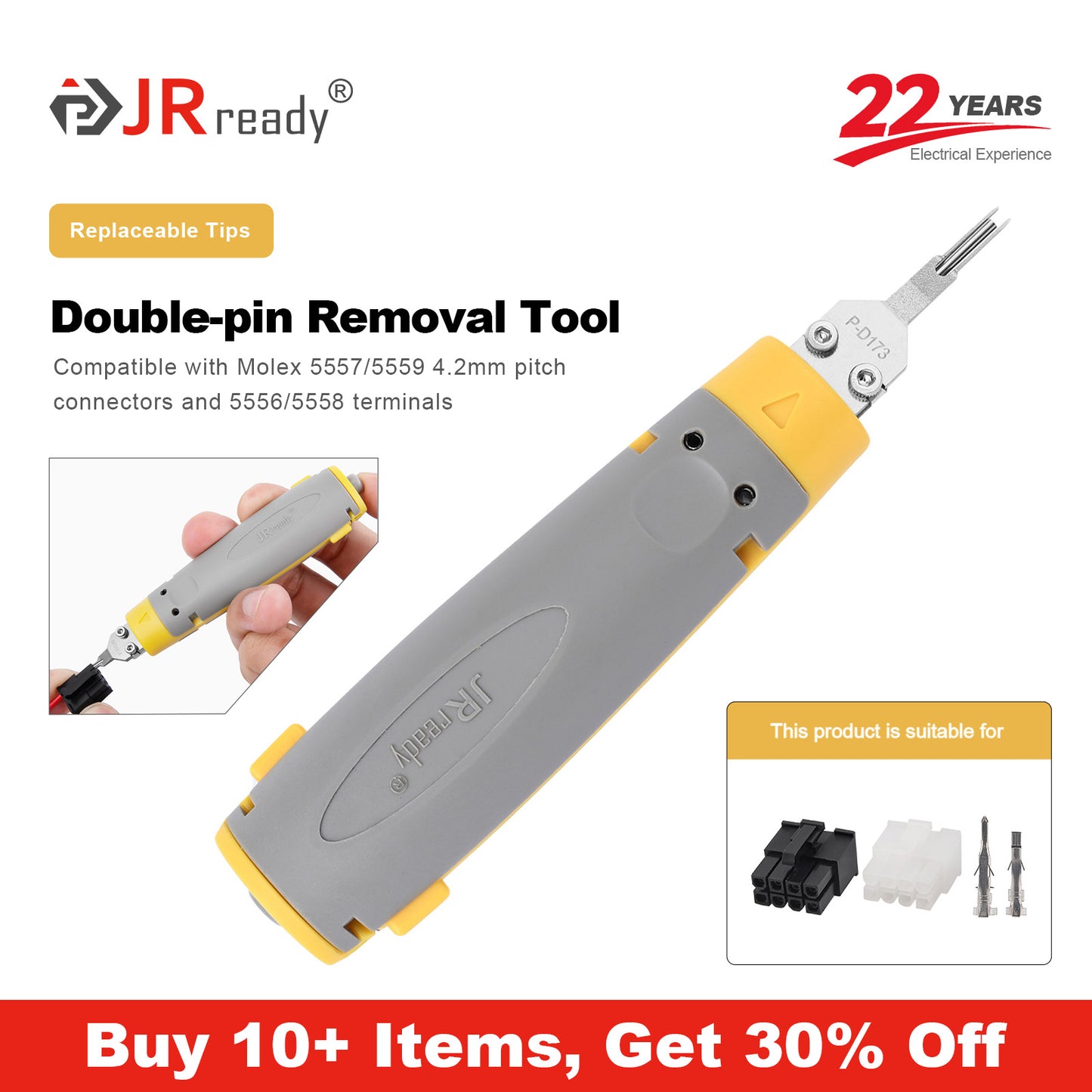 JRready JRconDRK-D173P Extraction Tool for 5557/5559 4.2mm Pitch Connectors & 5556/5558 Terminals