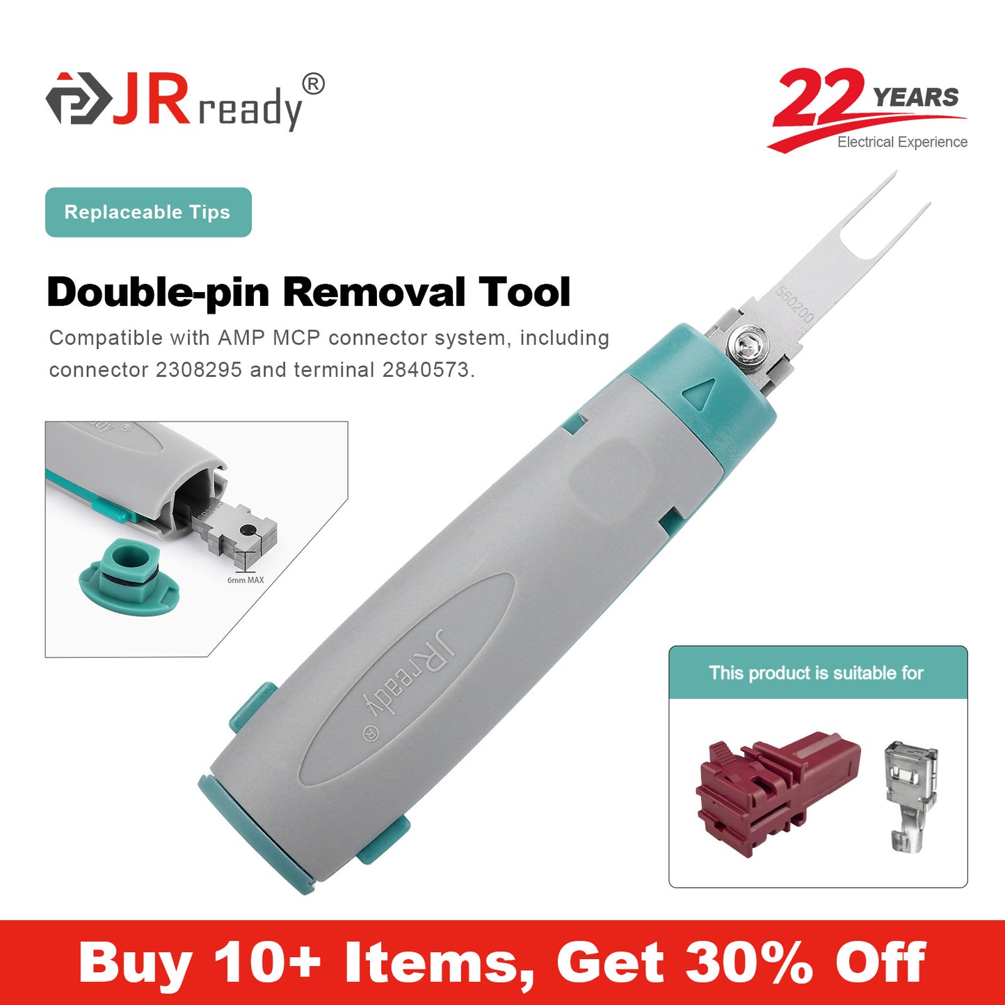 JRready JRconDRK-D560200 Dual-Pin Extraction Tool for AMP MCP Connectors, in Vehicle Wiring Harness Service