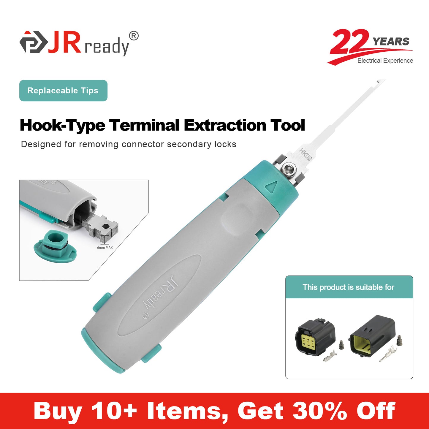 JRready JRconDRK-HK02 Hook-Type Terminal Extraction Tool for secondary lock extraction on connectors