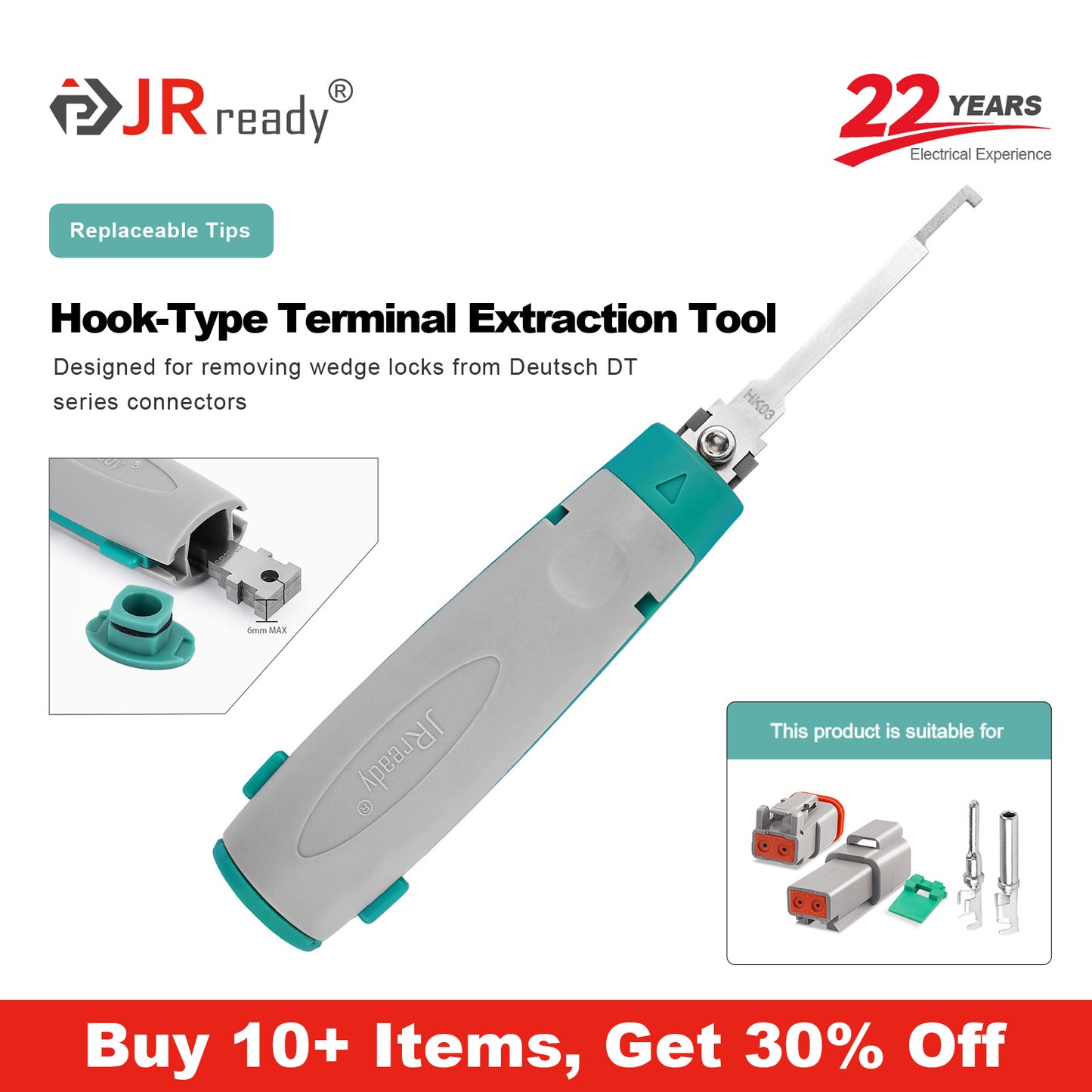 JRready JRconDRK-HK03 Hook-Type Terminal Extraction Tool for Deutsch DT series wedge-lock extraction