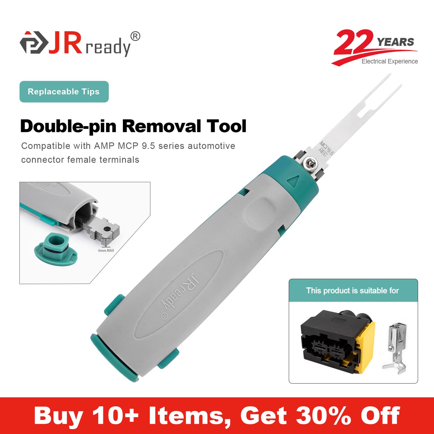 JRready JRconDRK-MCP9.5REC Terminal Extraction Tool for AMP MCP 9.5 series female automotive connectors