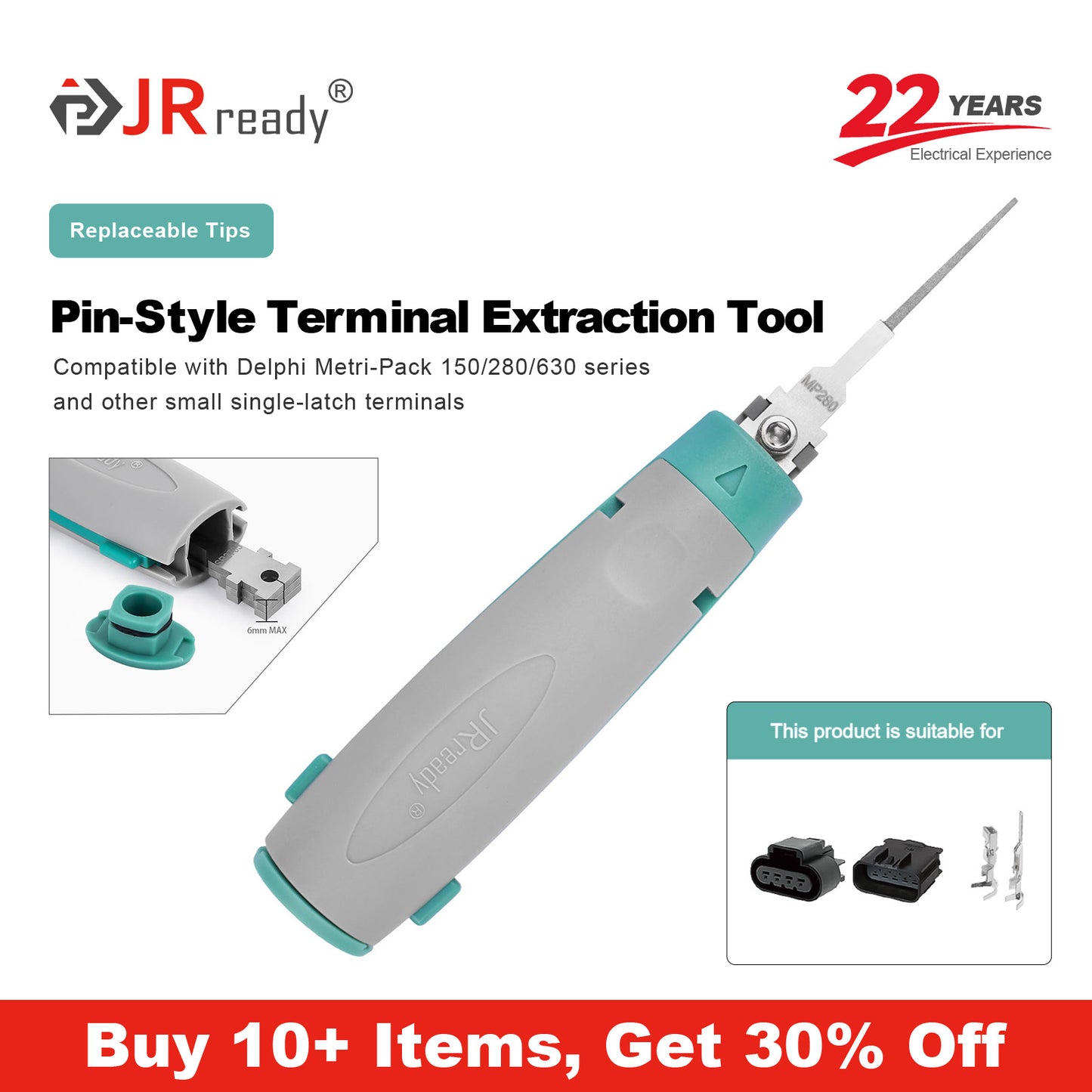 JRready JRconDRK-MP280 Single-Pin Terminal Extraction Tool for Delphi Metri-Pack 150/280/630 series terminals