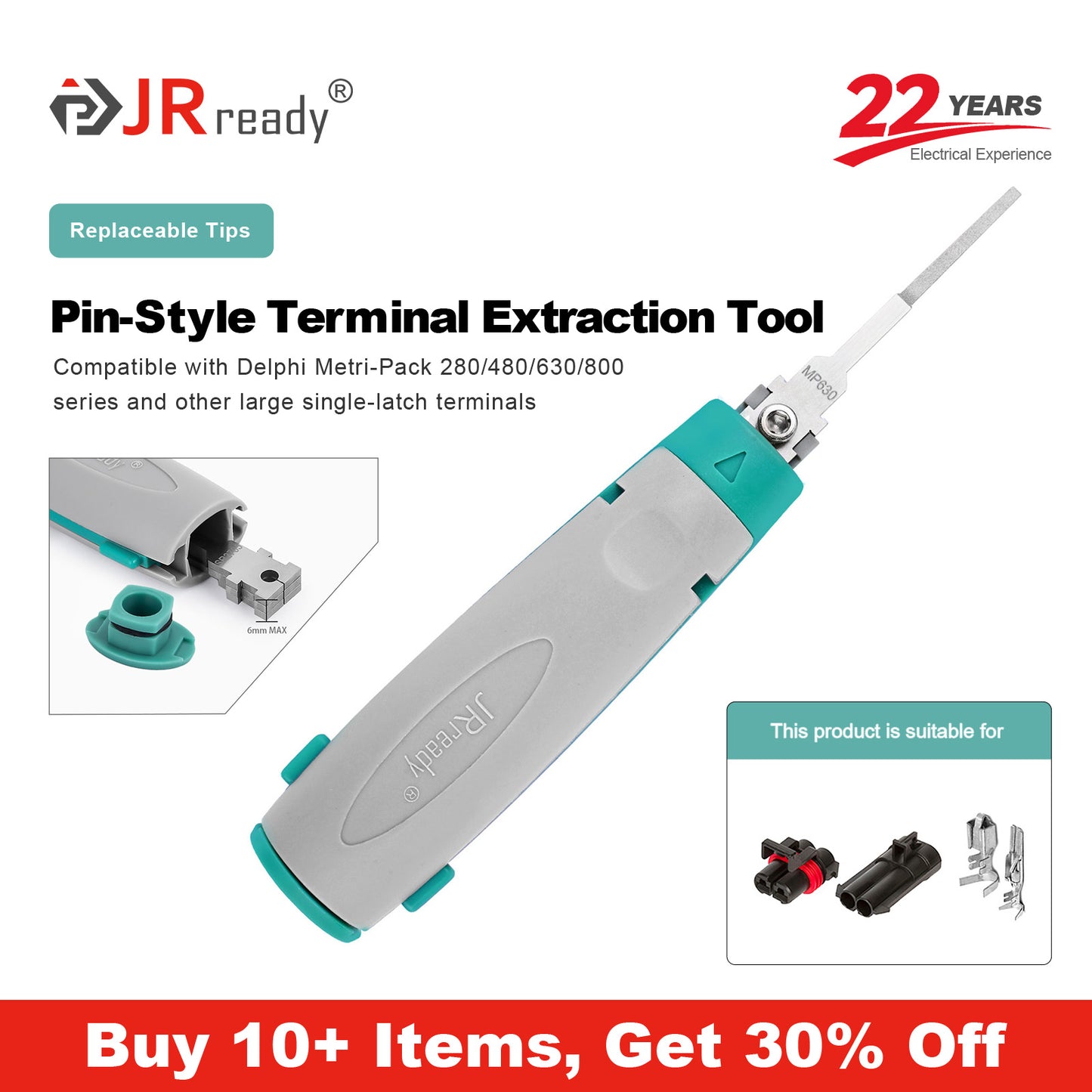 JRready JRconDRK-MP630 Single-Pin Terminal Extraction Tool for Delphi Metri-Pack 280/480/630/800 series terminals