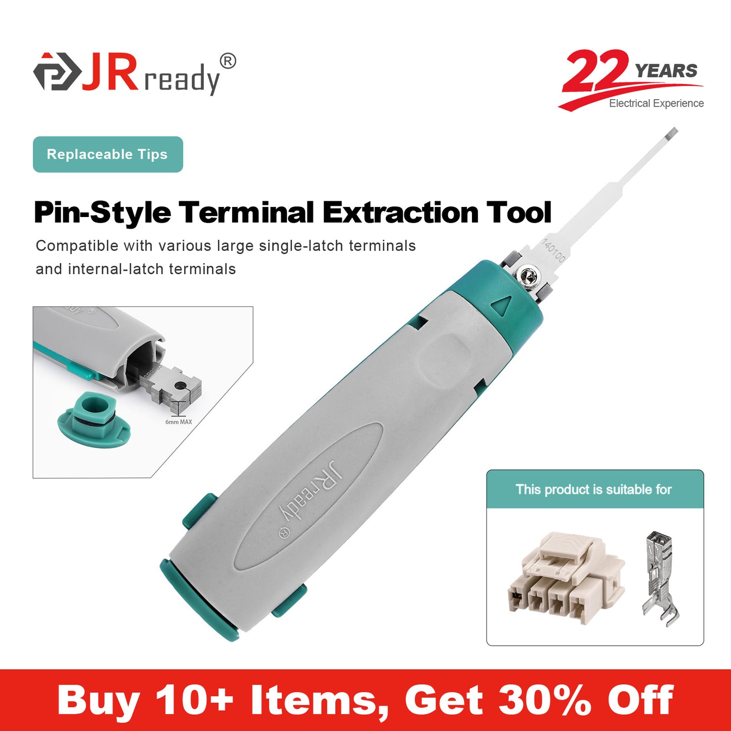 JRready JRconDRK-N140100 Terminal-Extraktionswerkzeug für verschiedene große Einzelfederklemmen und interne Federkontakte.