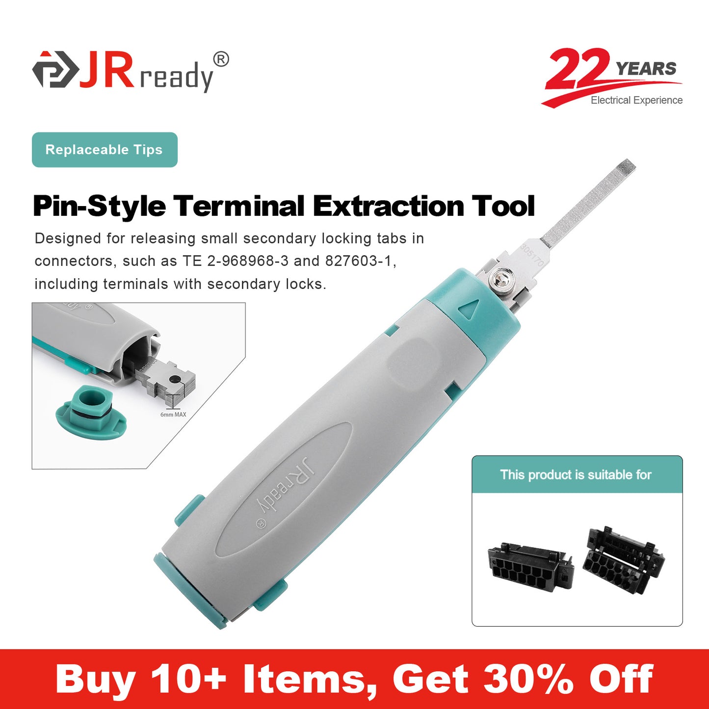 JRready JRconDRK-N305170 Single-Pin Extraction Tool for Secondary Lock Terminals such as TE 2-968968-3 and 827603-1, in Automotive and Aerospace Maintenance
