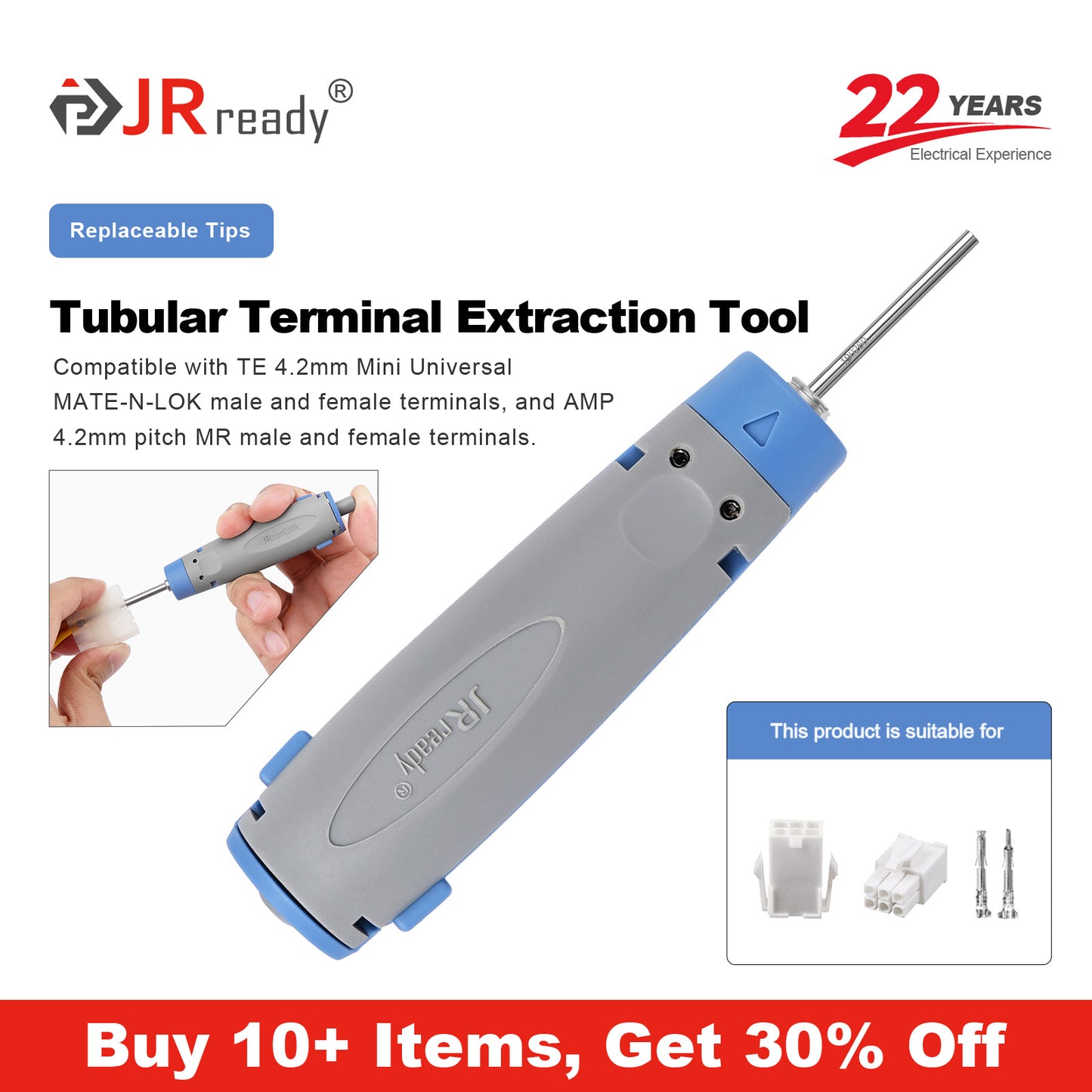 JRready JRconDRK-T190260 Extraction Tool for TE 4.2 MINI UNIVERSAL MATE-N-LOCK, AMP 4.2 Pitch Miniature Rectangular (MR) Male Female Terminals, JST FL4.14 Pitch Connectors