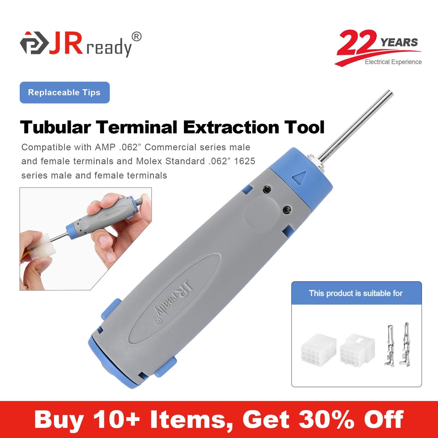JRready JRconDRK-T220260 Extractor Tool for Molex Standard .062"1625 / AMP .062"Commercial, Molex 3.68 Pitch (5500 5600 Male/Female; 4.5mm Pitch Tamiya Mini Female & Molex 8980 Male Terminals