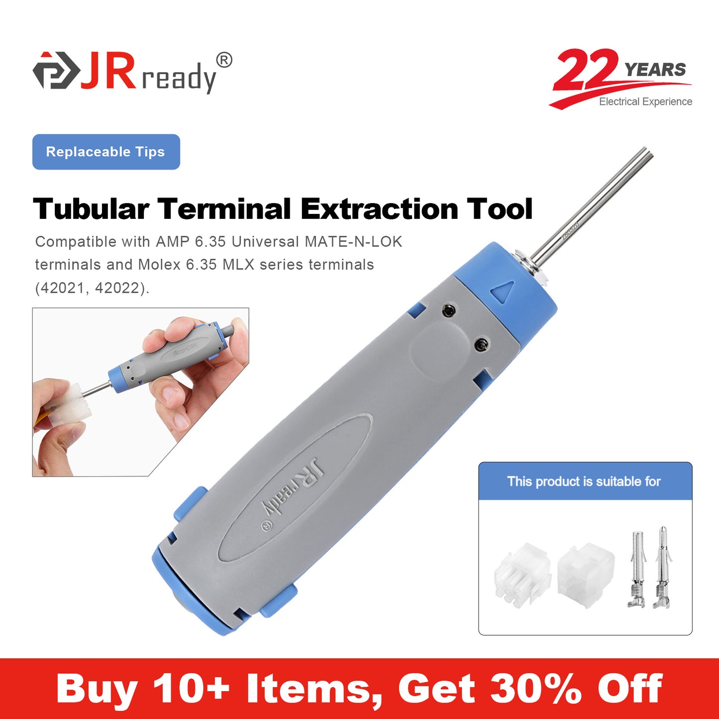 JRready JRconDRK-T280320 Pin Removal Tool for AMP 6.35 Universal MATE-N-LOK Terminals & Molex 6.35 MLX (42021 42022) Terminal & Molex 8980 Female Terminals