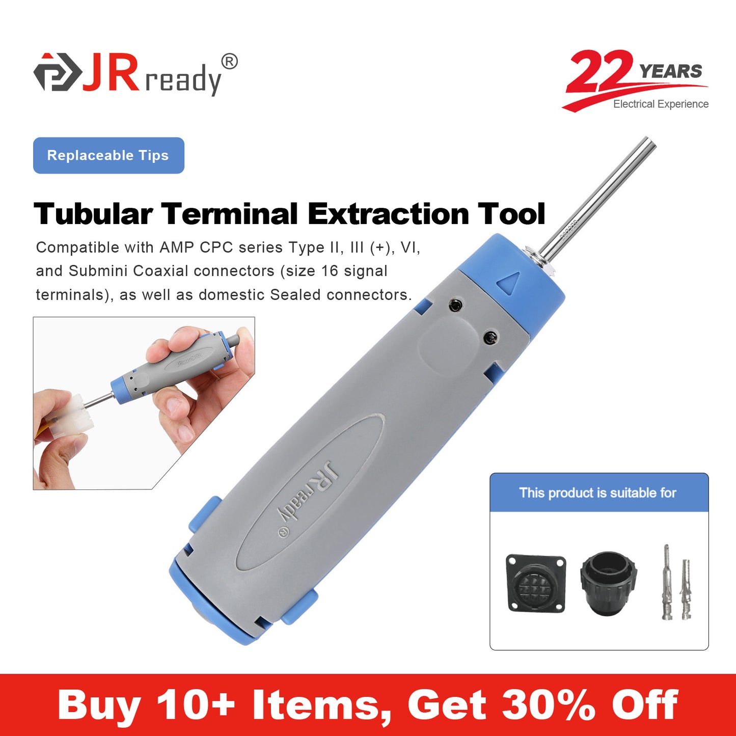 JRready JRconDRK-T292328 Extraction Tool for AMP CPC series Type Ⅱ, Ⅲ(+), Ⅵ and Submini Coaxia Connector 16# Signal Terminals