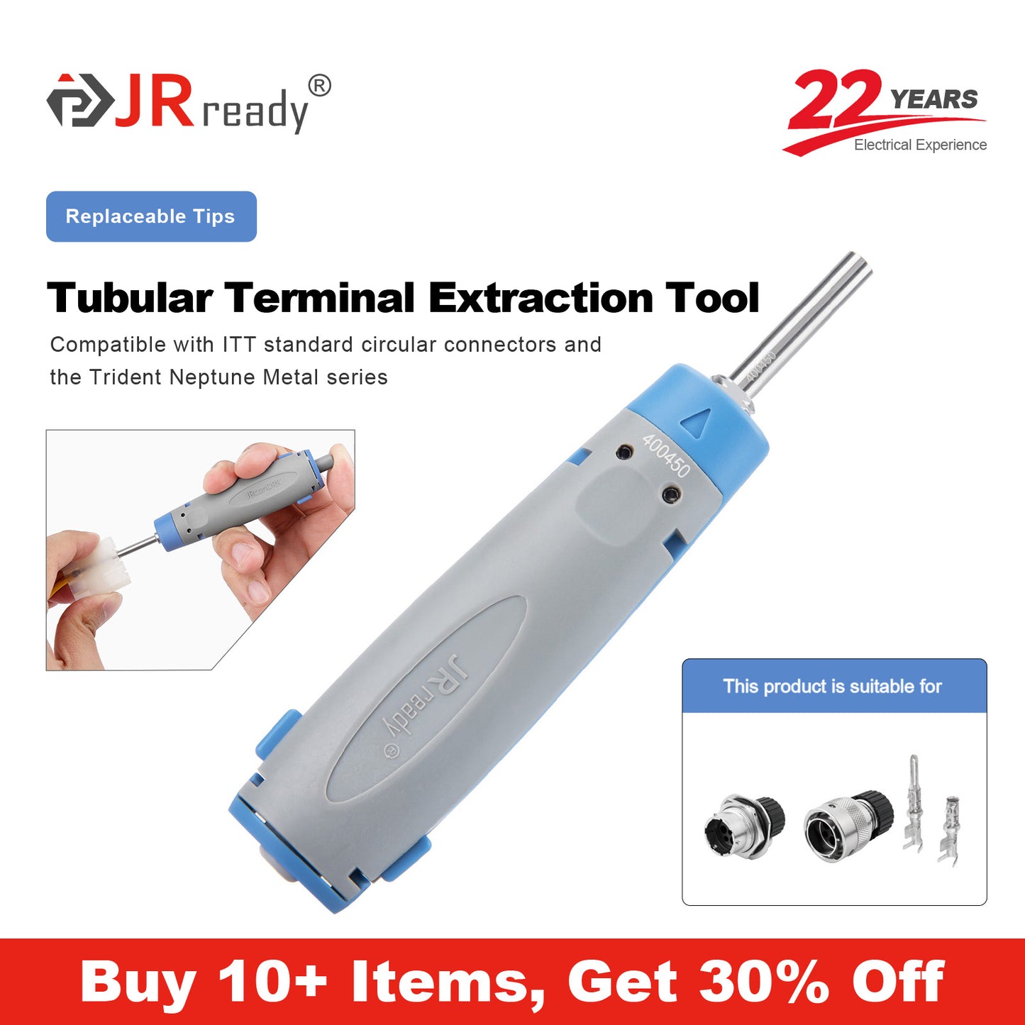 JRready tools JRconDRK-T400450 removal extraction tool for electronics, showing a precision metal removal tool in a technician's hand.