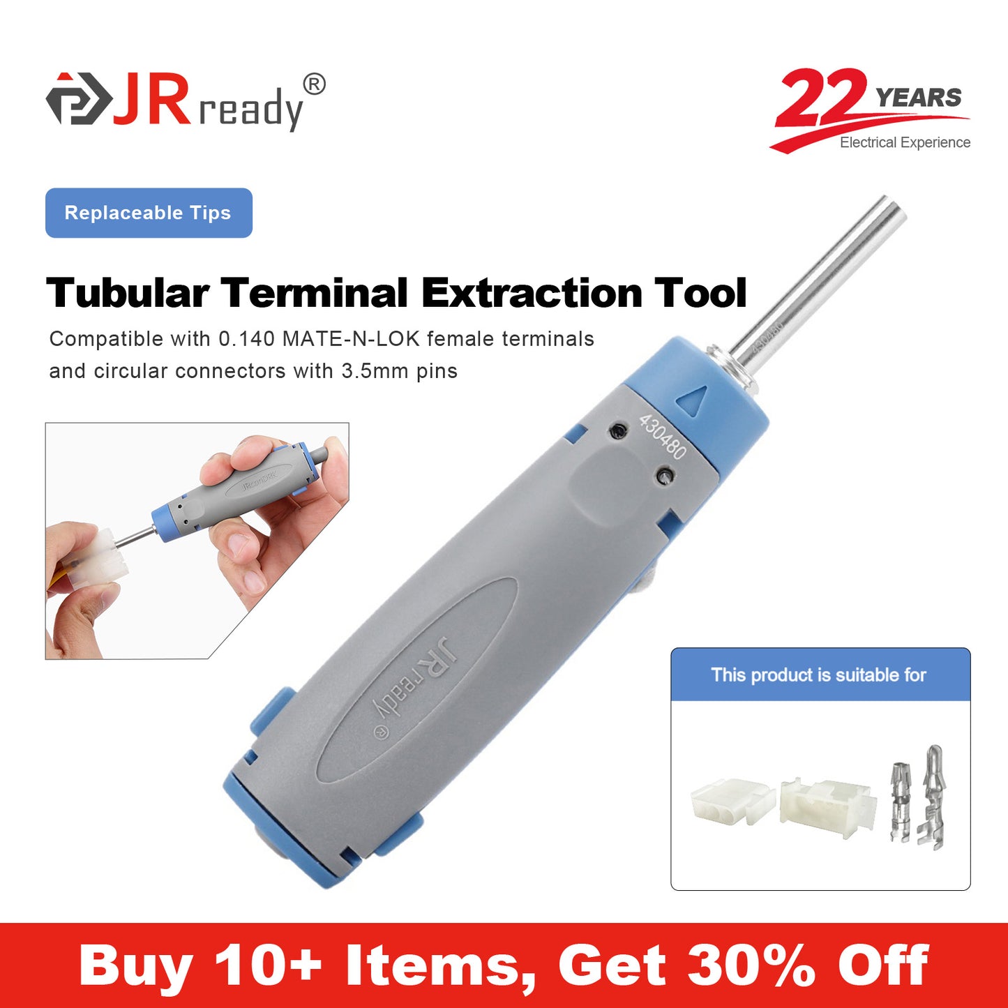 JRready tools JRconDRK-T430480 extraction removal tool with ergonomic handle and metal tips for efficient part removal.