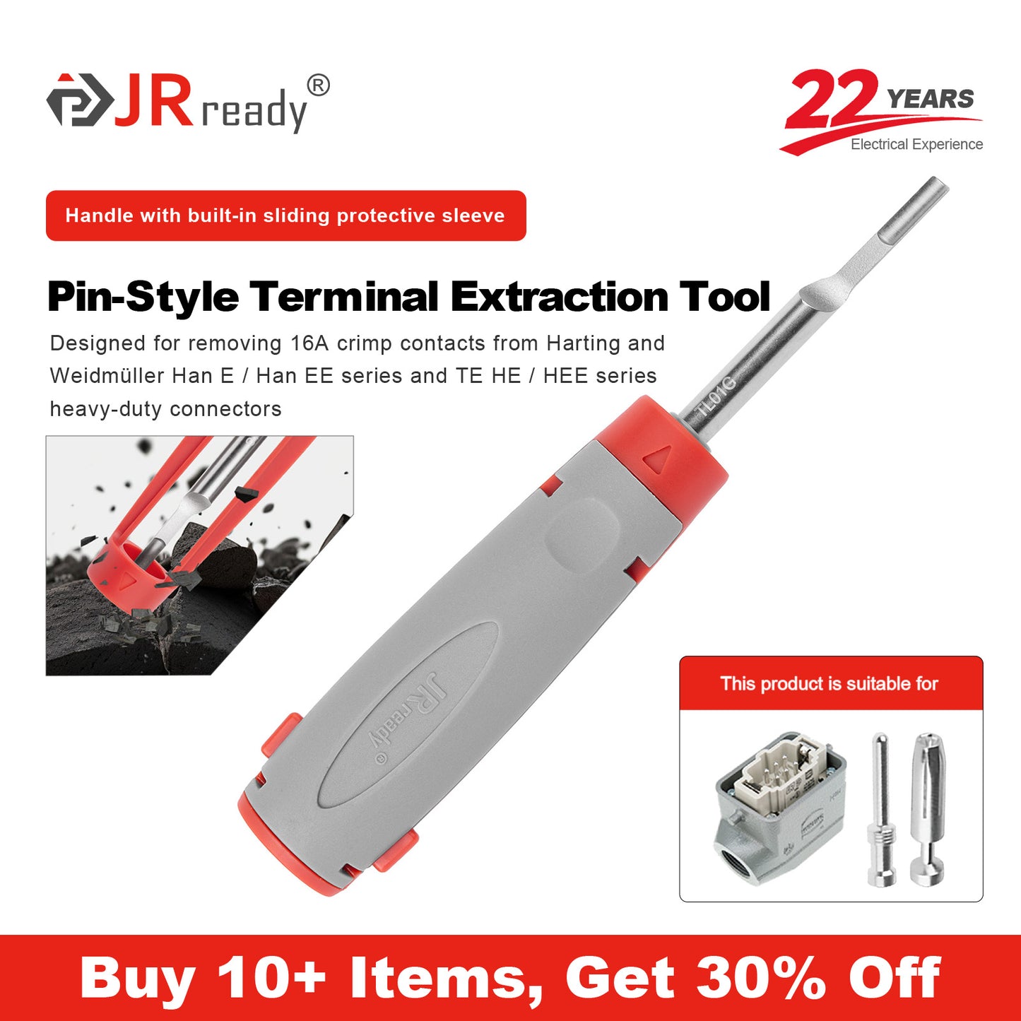 JRready JRconDRK-TL01G Extraction Tool for 16A terminals in the Harting Han D/Han DD series heavy-duty connectors