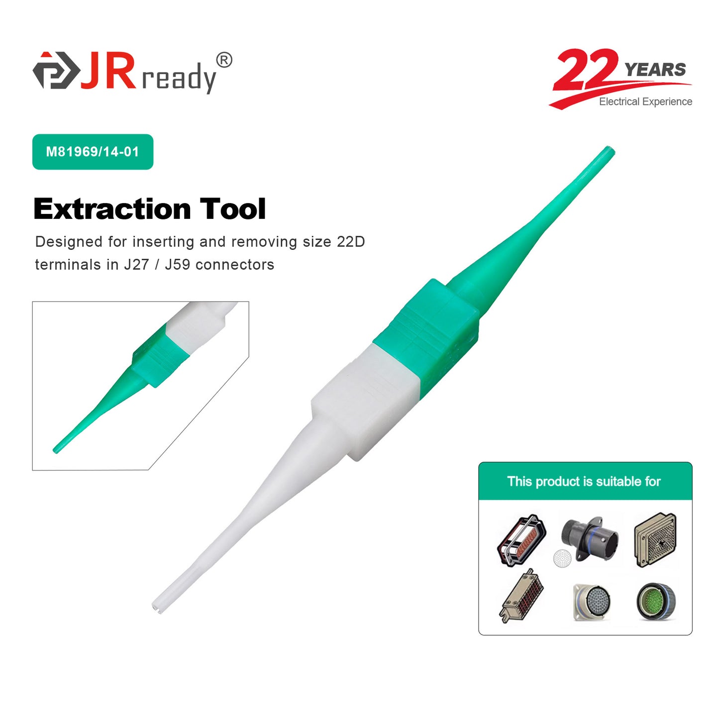 JRready M81969/14-01 22#B Terminal Extraction Tool for MIL-C-38999 JY27 J599 Connectors, Military Spec Avionics & Defense Connector Servicing