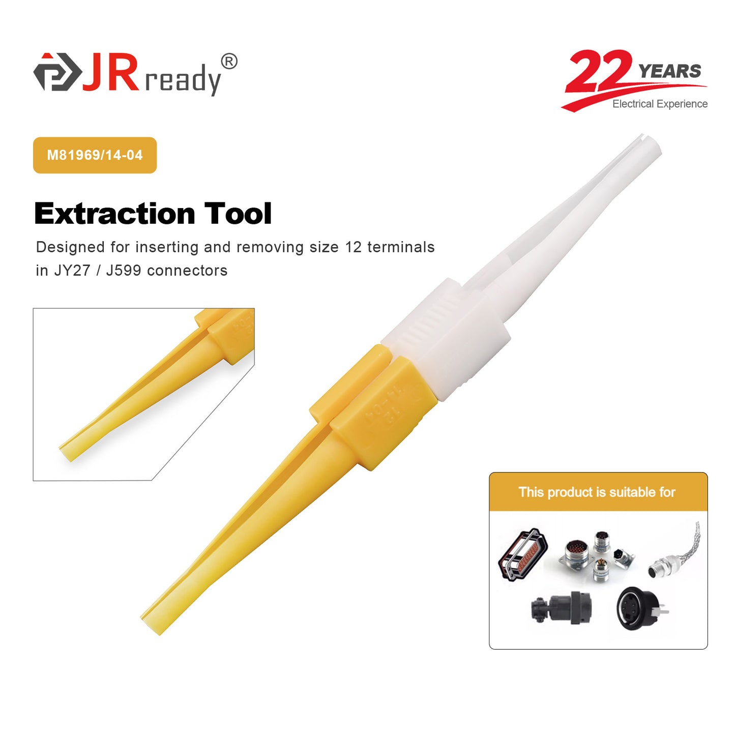 JRready M81969/14-04 12#A Terminal Extraction Tool for JY27 J599 MIL-C-38999 Series I II III Connectors, used in Avionics & Defense Ground Systems Maintenance
