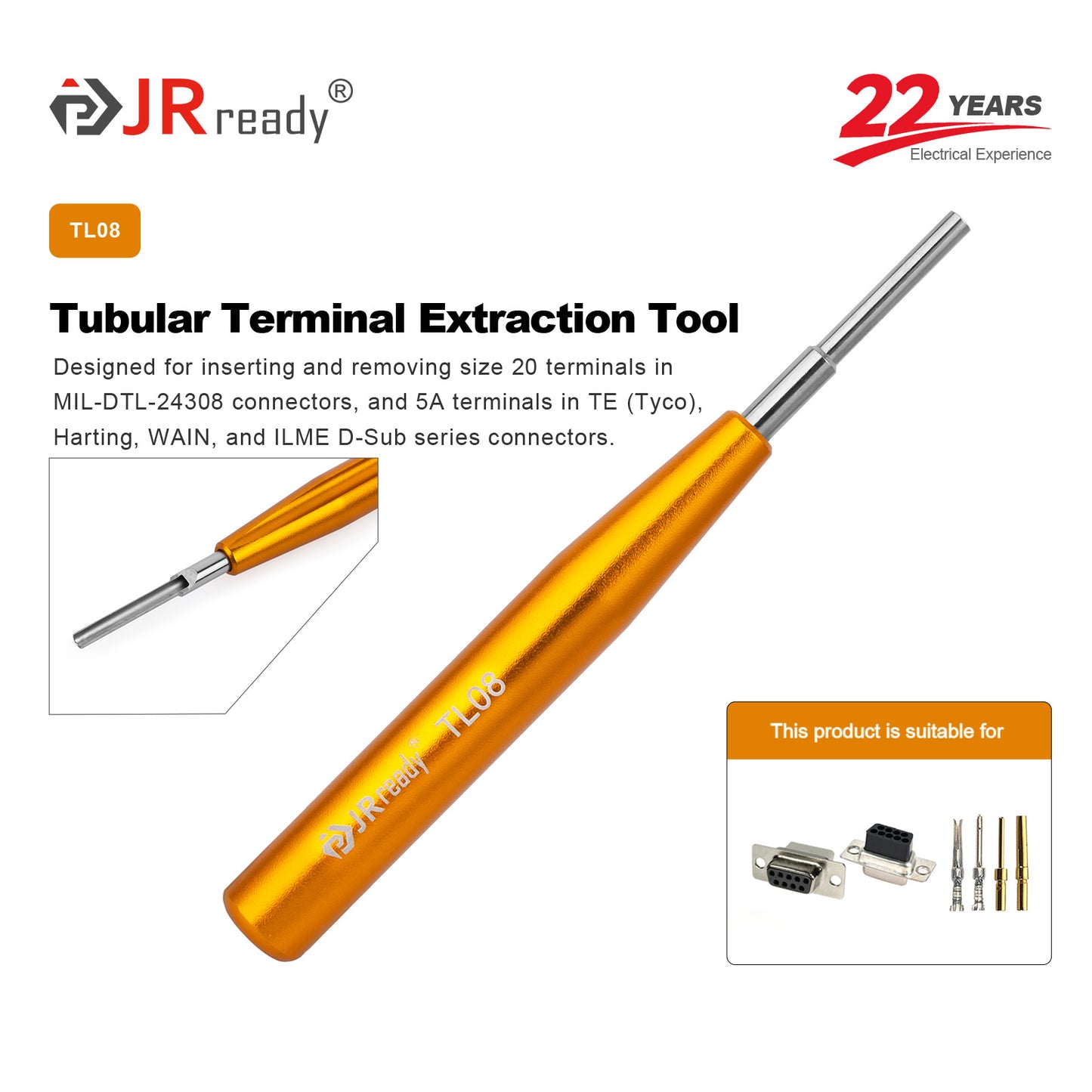 JRready TL08 Removal Tool for Harting/TE/WAIN series D-Sub Connectors