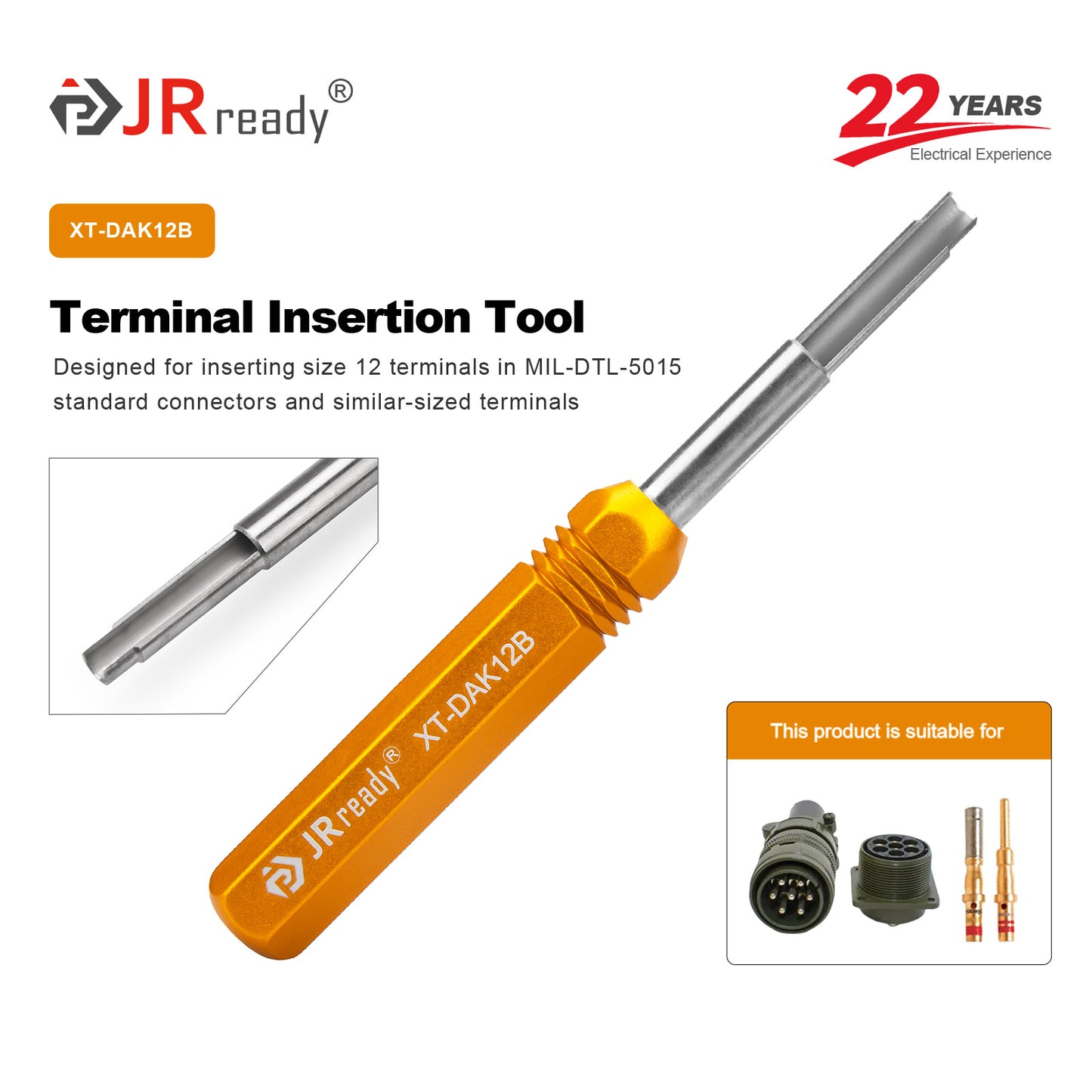 JRready XT-DAK12B Installing Tool for 12# terminals in Amphenol AlB/GT, Series MIL-DTL-5015 connectors in Wire Harness Assembly