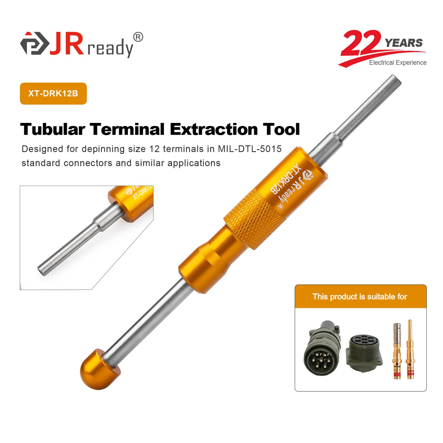 JRready XT-DRK12B Tubular Terminal Extraction Tool for 12# terminals in MIL-DTL-5015 connectors amid Field Maintenance and Repair Work