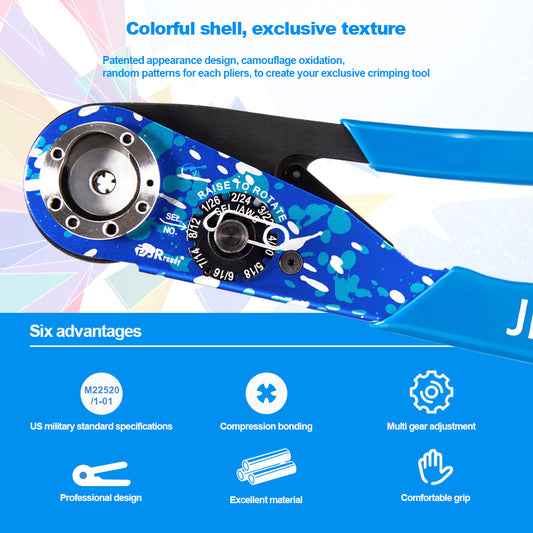 JRready NEW-AS1(Small Size M22520/1-01) Wire Crimper, Camouflage Blue Indent Crimp Tool 12-26AWG