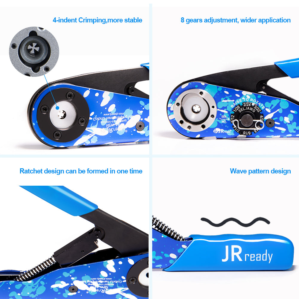 JRready NEW-AS1 (Kleine Größe M22520/1-01) Camouflage-blaue Crimpzange mit Einkerbung 12-26AWG 